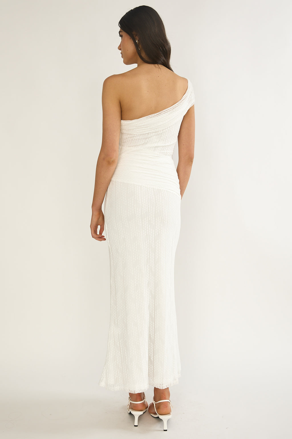 Gala One-Shoulder Textured Maxi Dress White by Selfie Leslie Australia