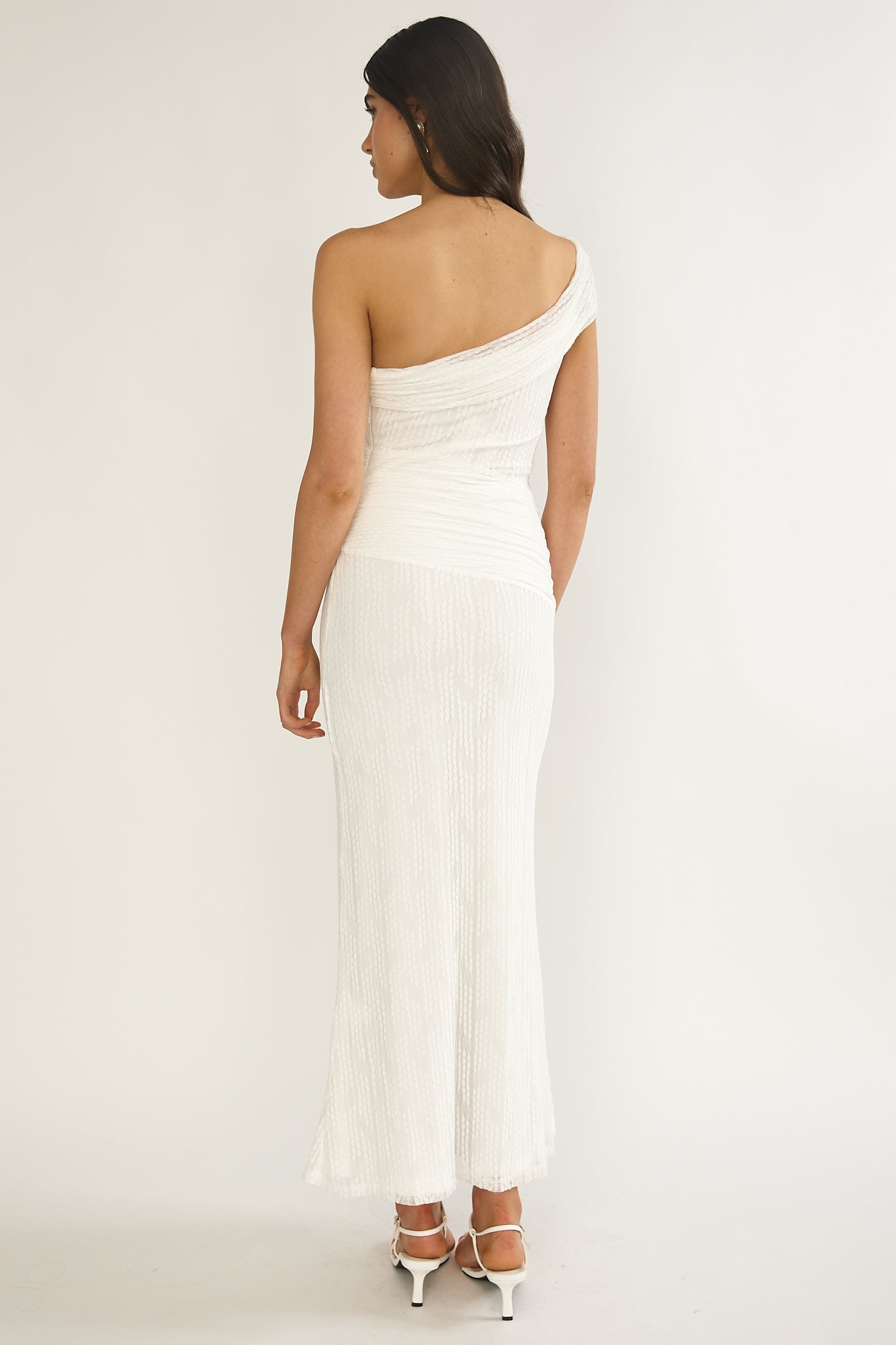 Gala One-Shoulder Textured Maxi Dress White by Selfie Leslie Australia