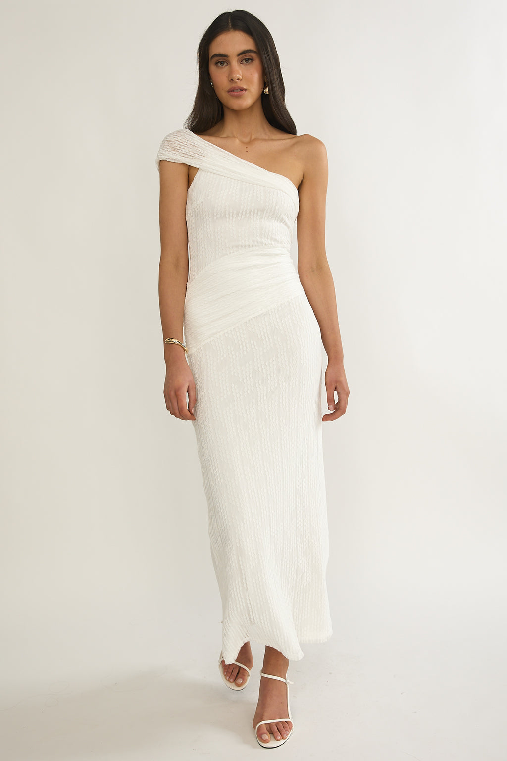 Gala One-Shoulder Textured Maxi Dress White by Selfie Leslie Australia