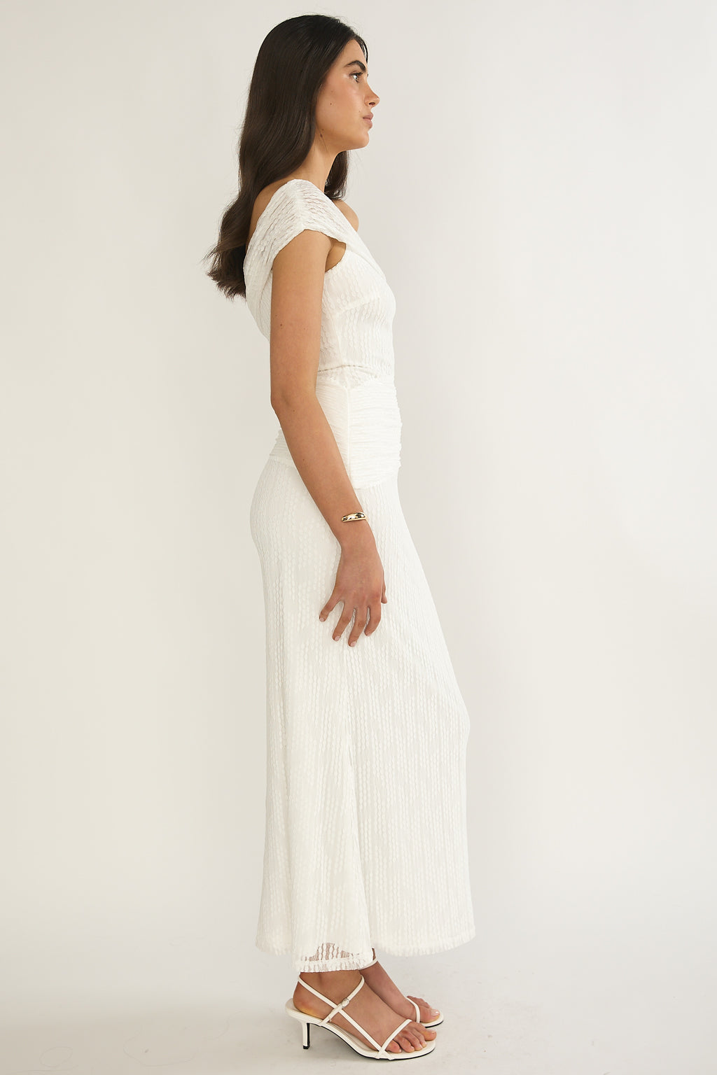 Gala One-Shoulder Textured Maxi Dress White by Selfie Leslie Australia