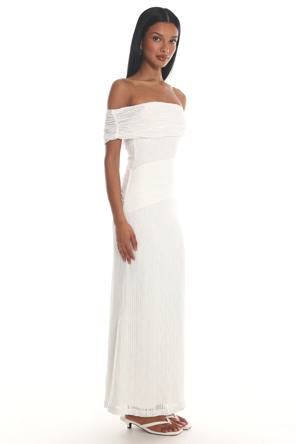 Gala One-Shoulder Textured Maxi Dress White by Selfie Leslie Australia
