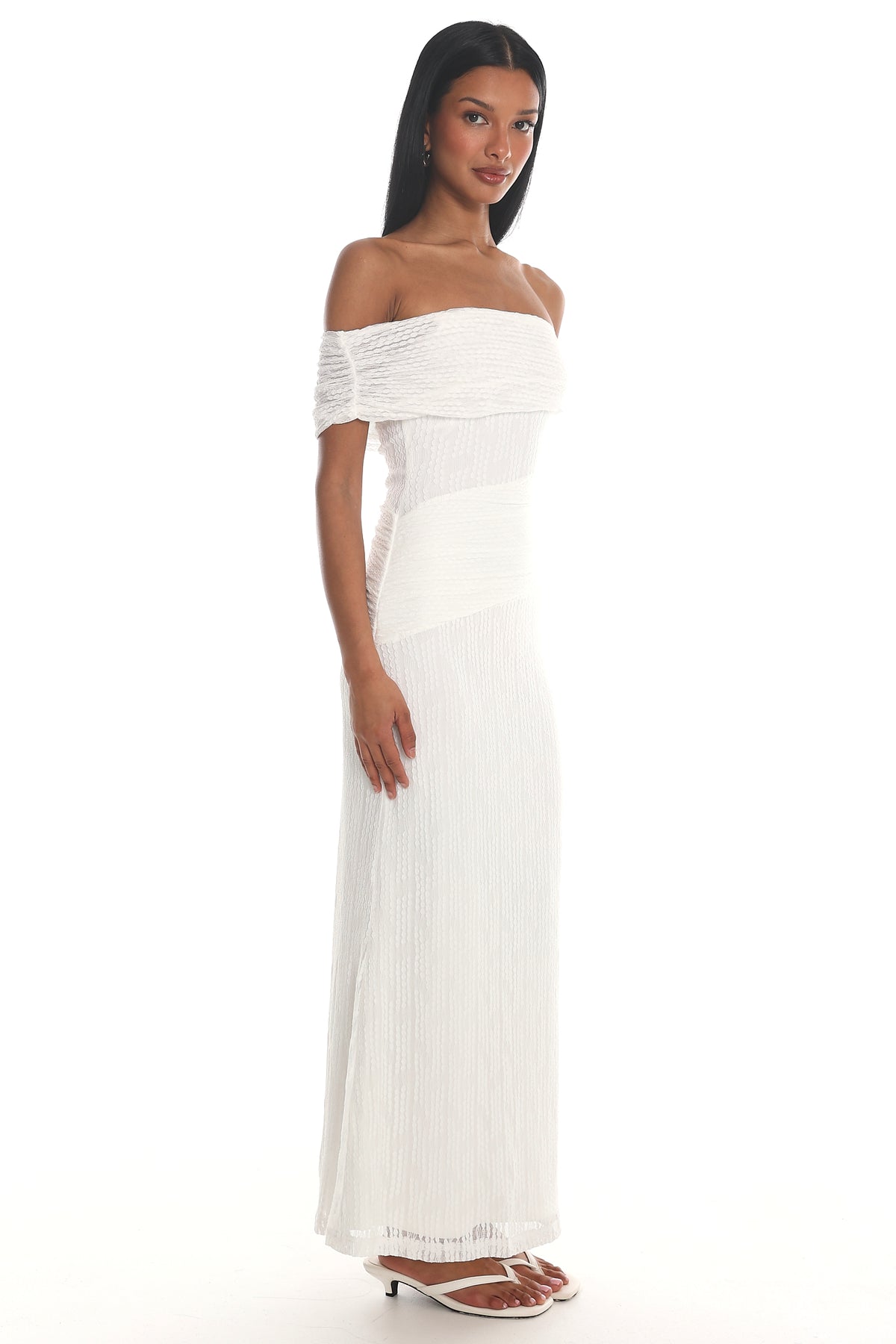 Gala One-Shoulder Textured Maxi Dress White by Selfie Leslie Australia