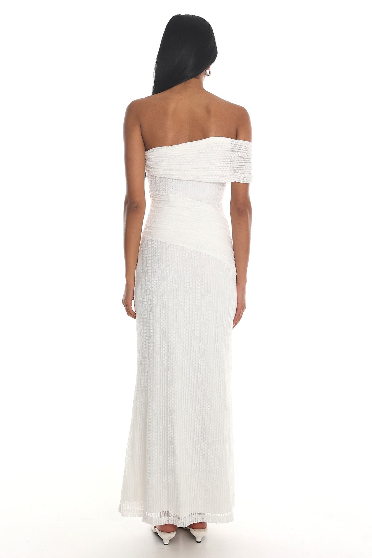 Gala One-Shoulder Textured Maxi Dress White by Selfie Leslie Australia