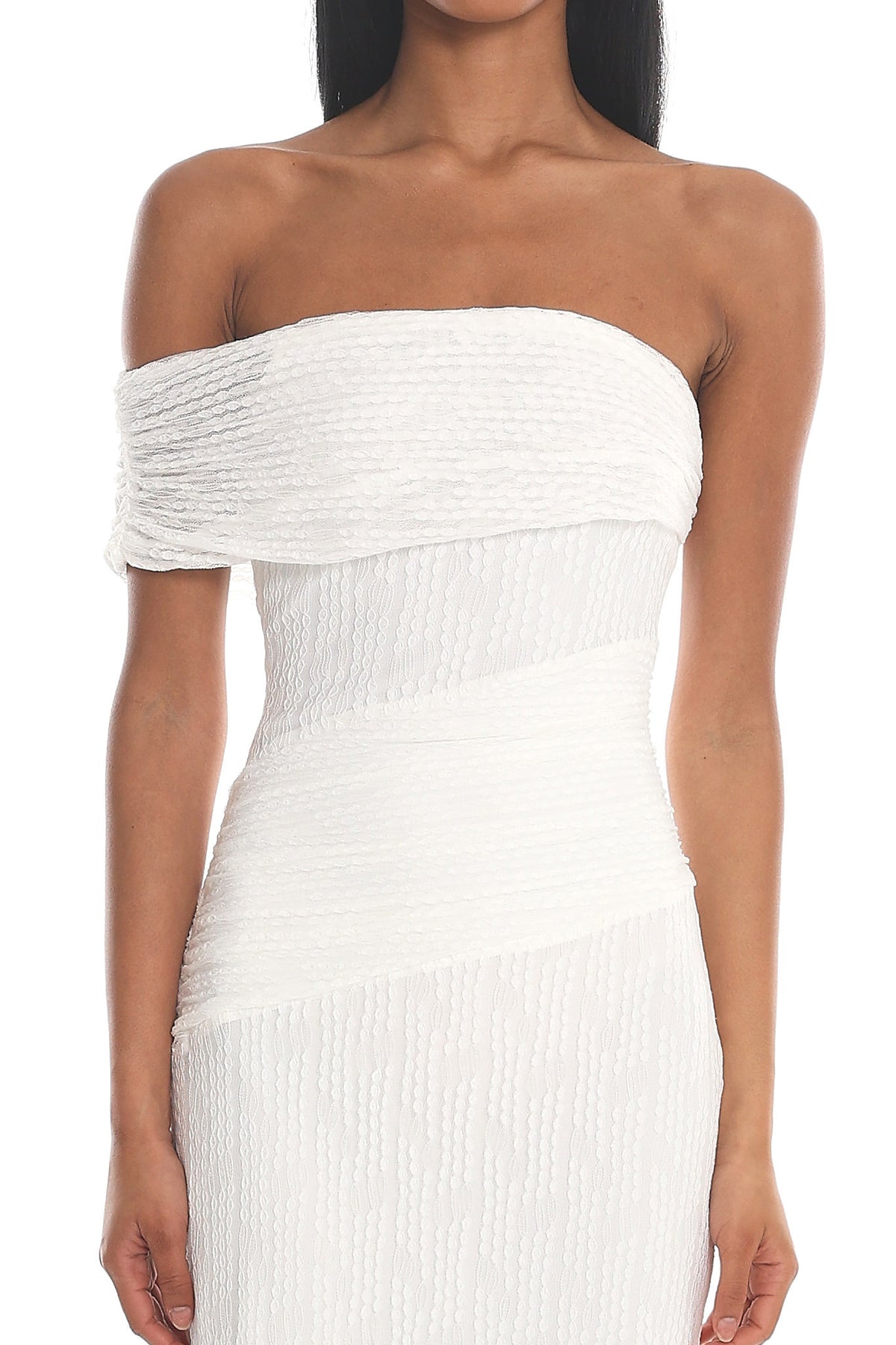 Gala One-Shoulder Textured Maxi Dress White by Selfie Leslie Australia