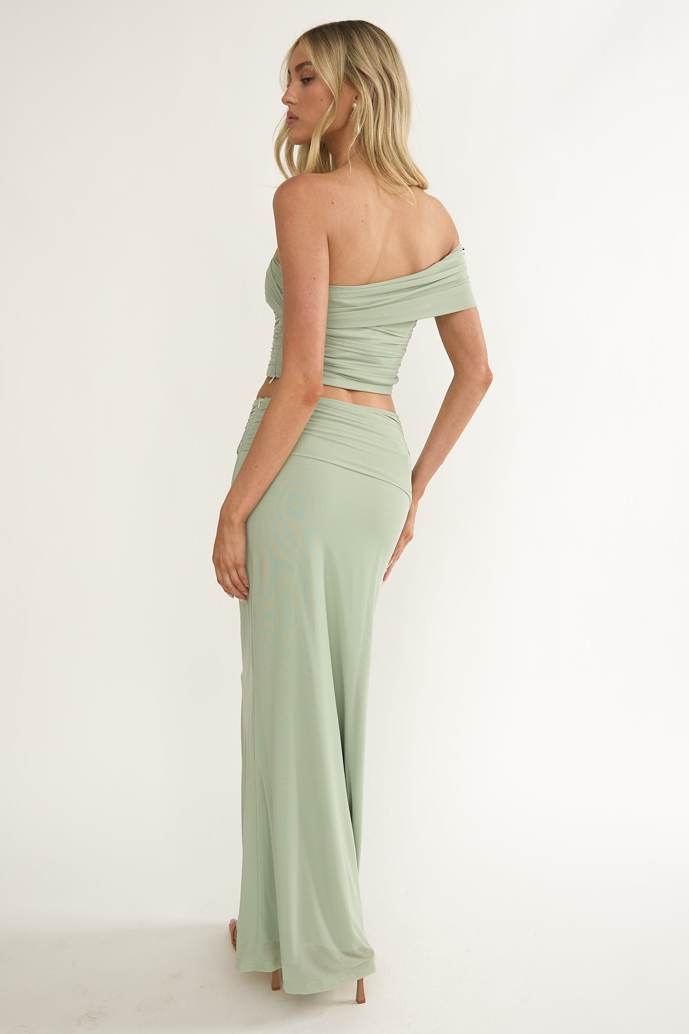 Gala Ruched Waist Maxi Skirt Sage by Selfie Leslie Australia