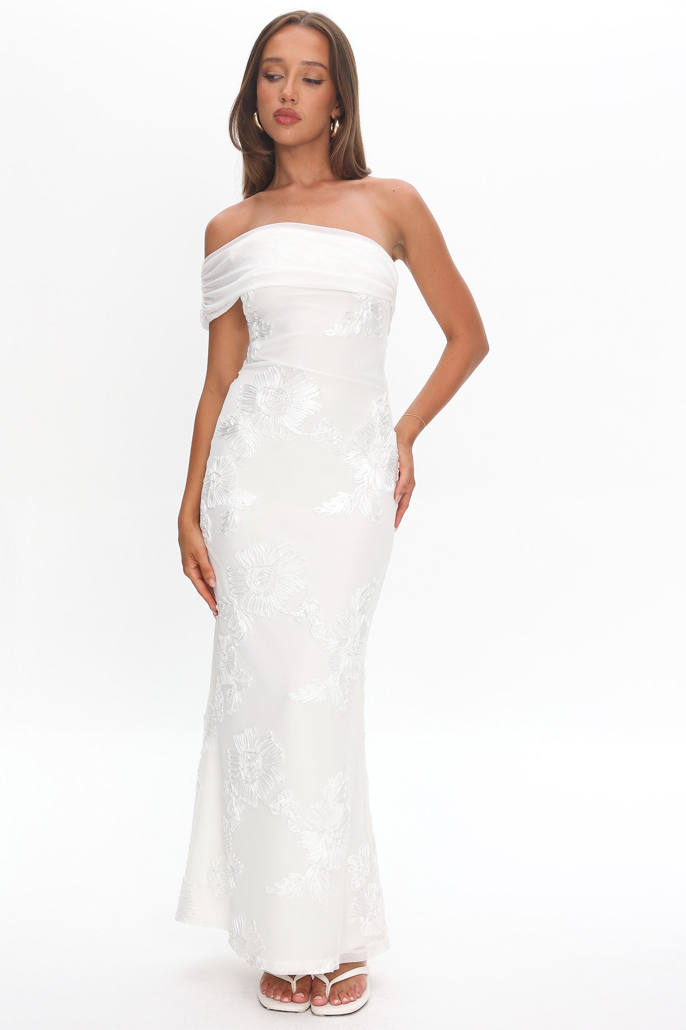 Gala One-Shoulder Maxi Dress Embellished White by Selfie Leslie Australia