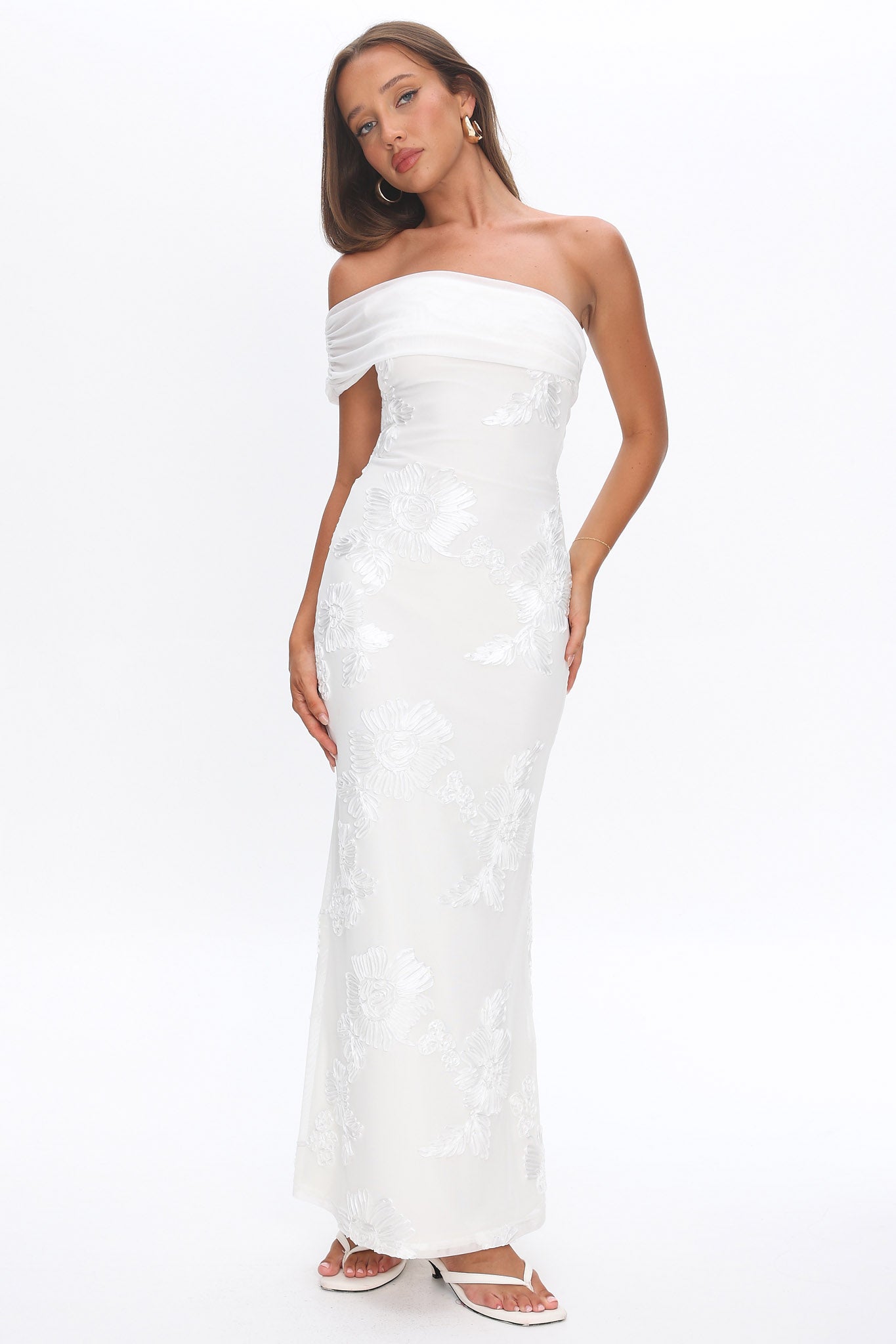 Gala One-Shoulder Maxi Dress Embellished White by Selfie Leslie Australia
