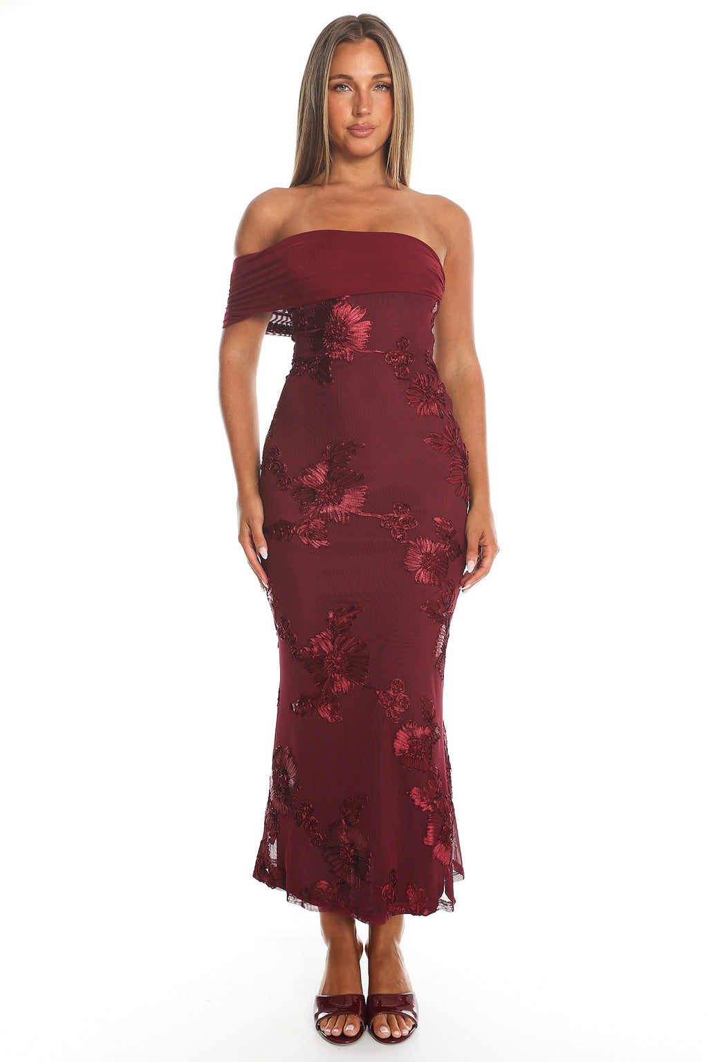 Gala One-Shoulder Maxi Dress Embellished Wine by Selfie Leslie Australia