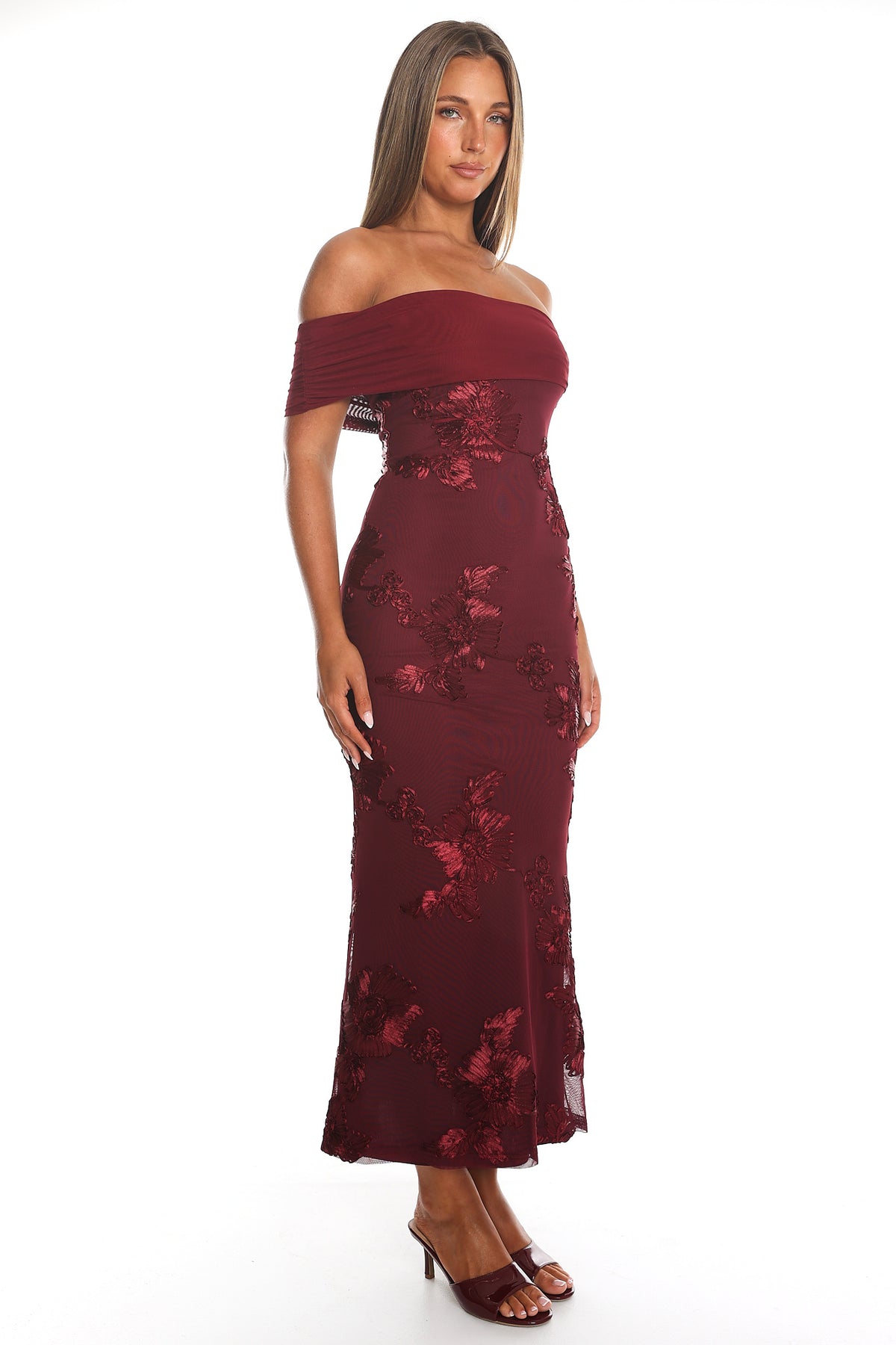 Gala One-Shoulder Maxi Dress Embellished Wine by Selfie Leslie Australia