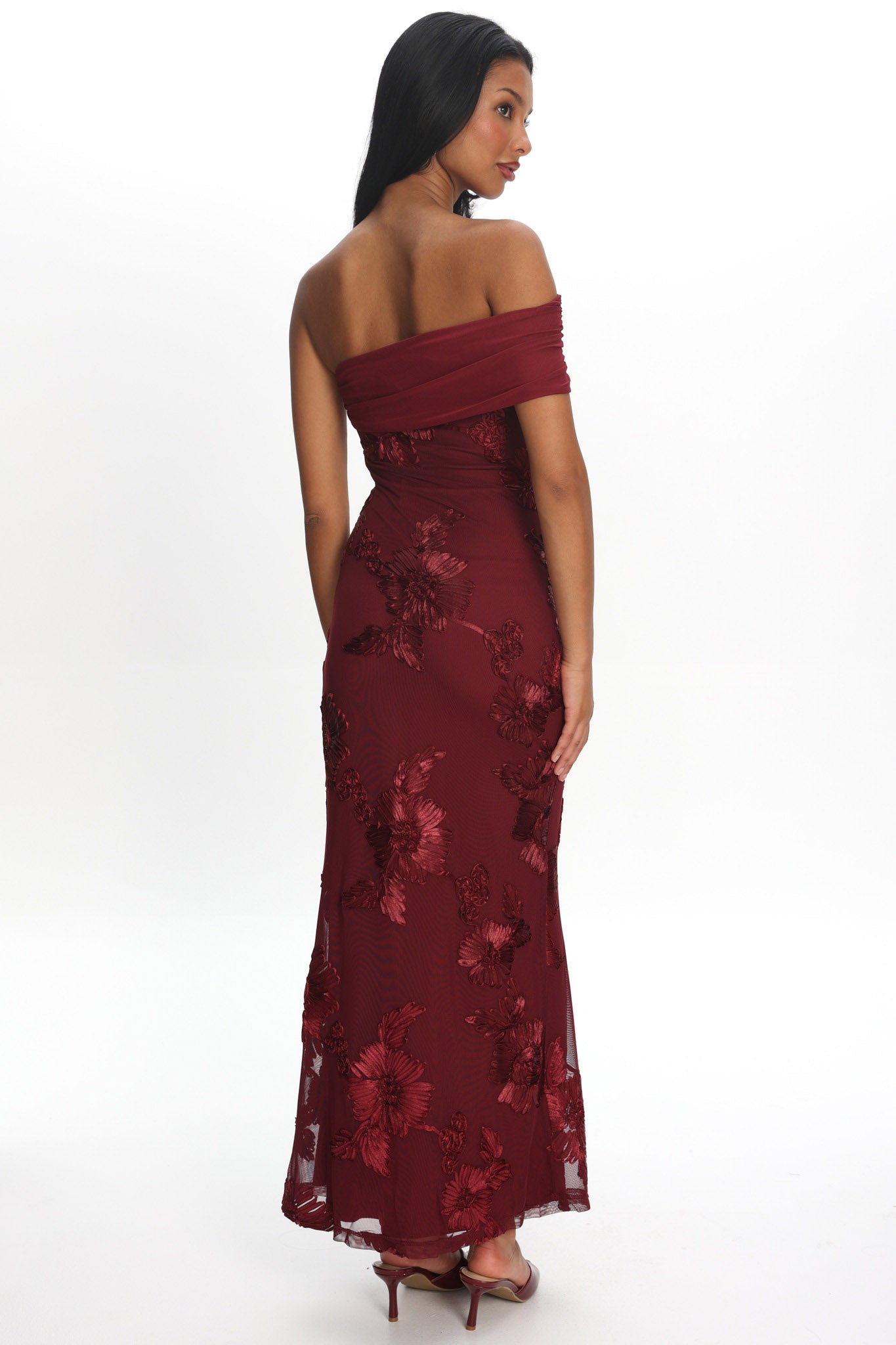 Gala One-Shoulder Maxi Dress Embellished Wine by Selfie Leslie Australia