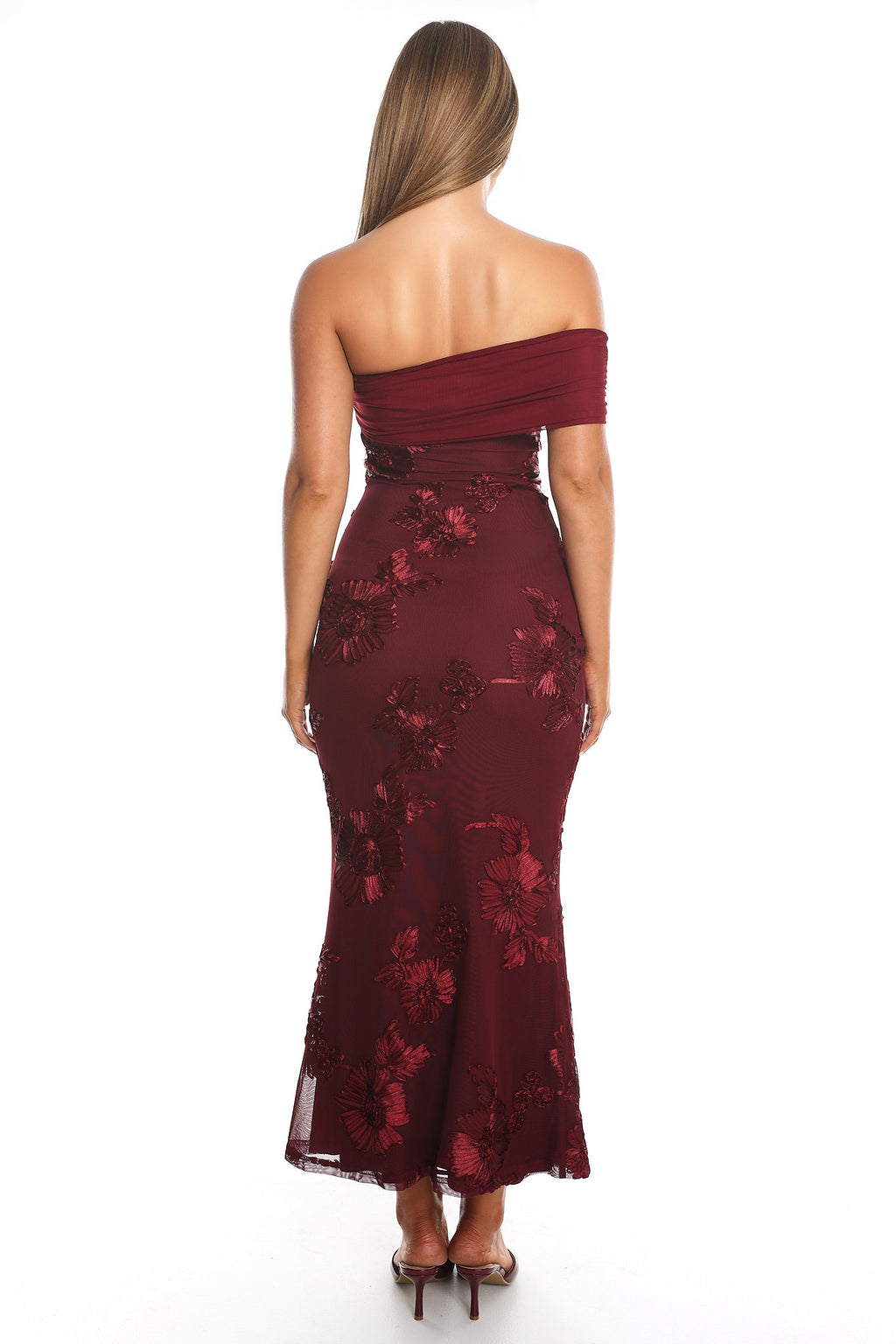 Gala One-Shoulder Maxi Dress Embellished Wine by Selfie Leslie Australia