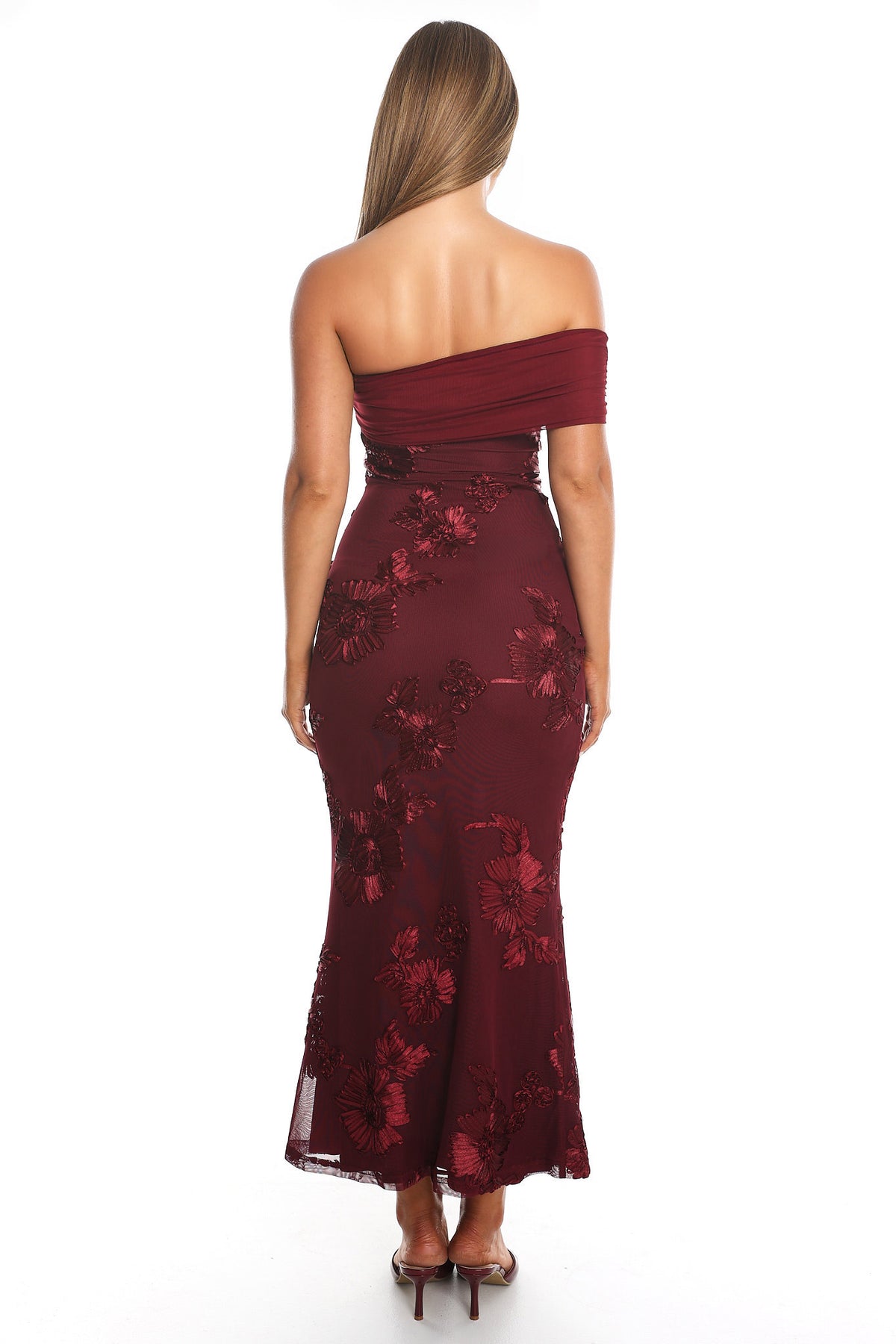 Gala One-Shoulder Maxi Dress Embellished Wine by Selfie Leslie Australia