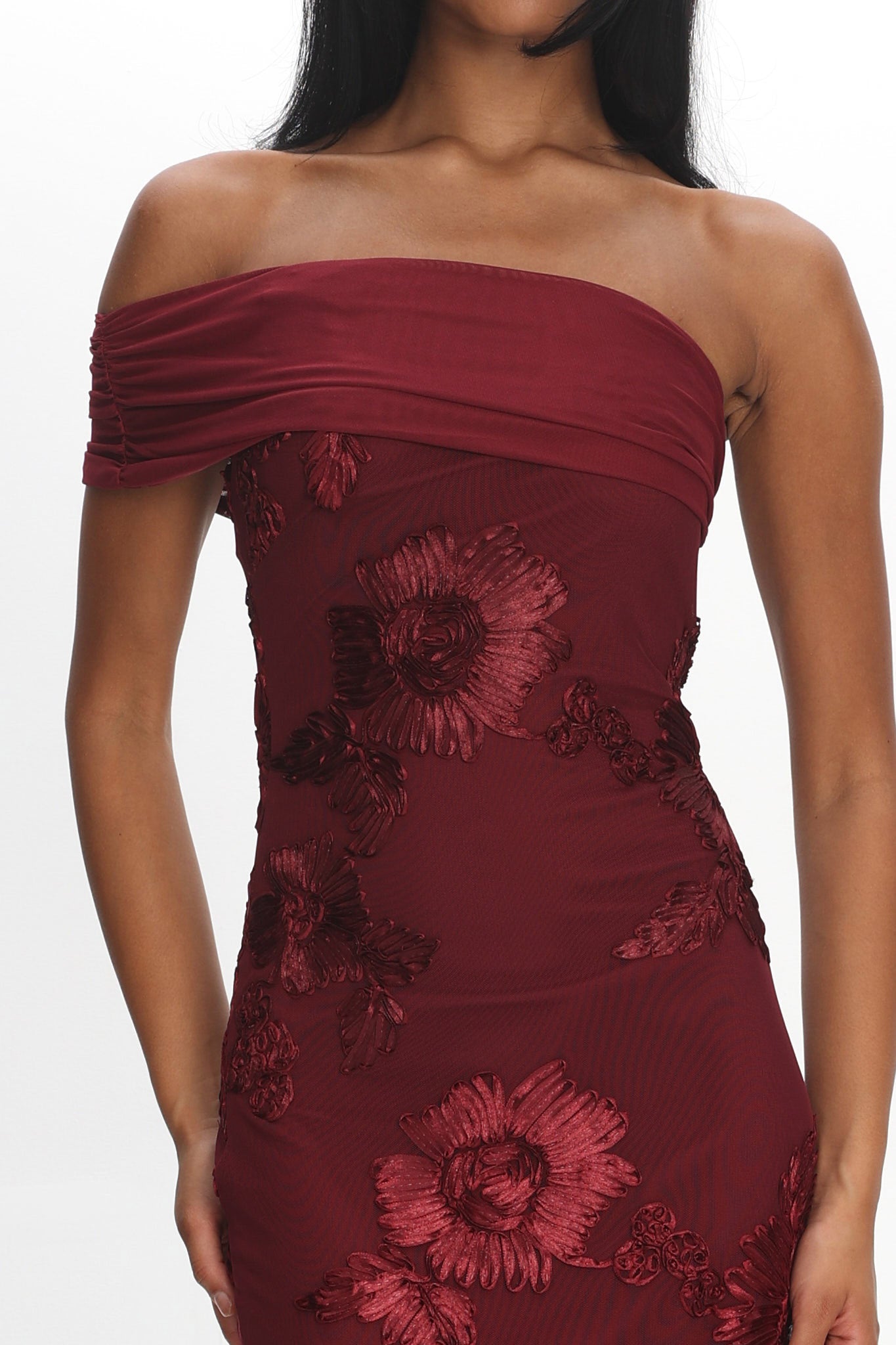 Gala One-Shoulder Maxi Dress Embellished Wine by Selfie Leslie Australia