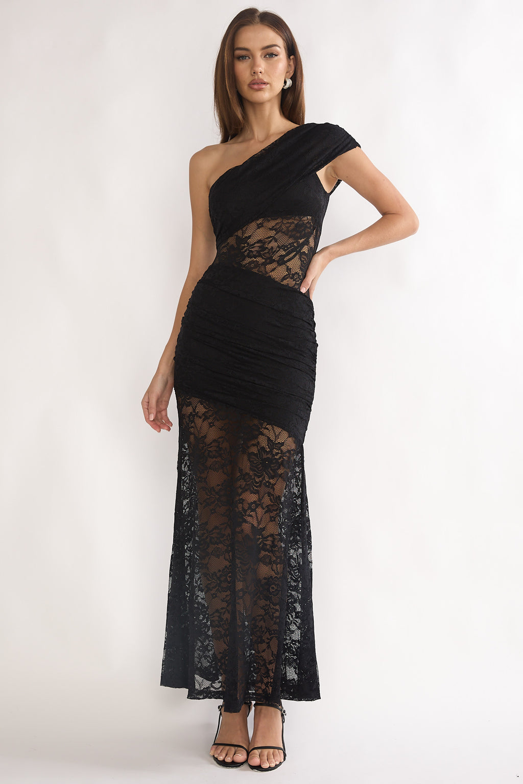 Gala One-Shoulder Maxi Dress Lace Black by Selfie Leslie Australia