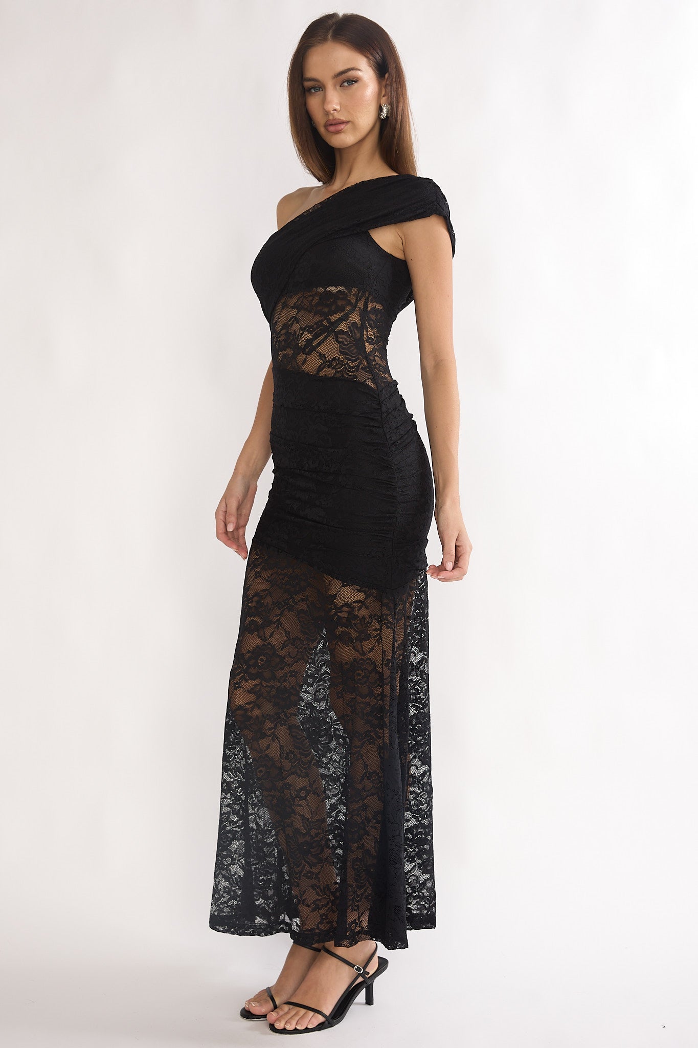 Gala One-Shoulder Maxi Dress Lace Black by Selfie Leslie Australia