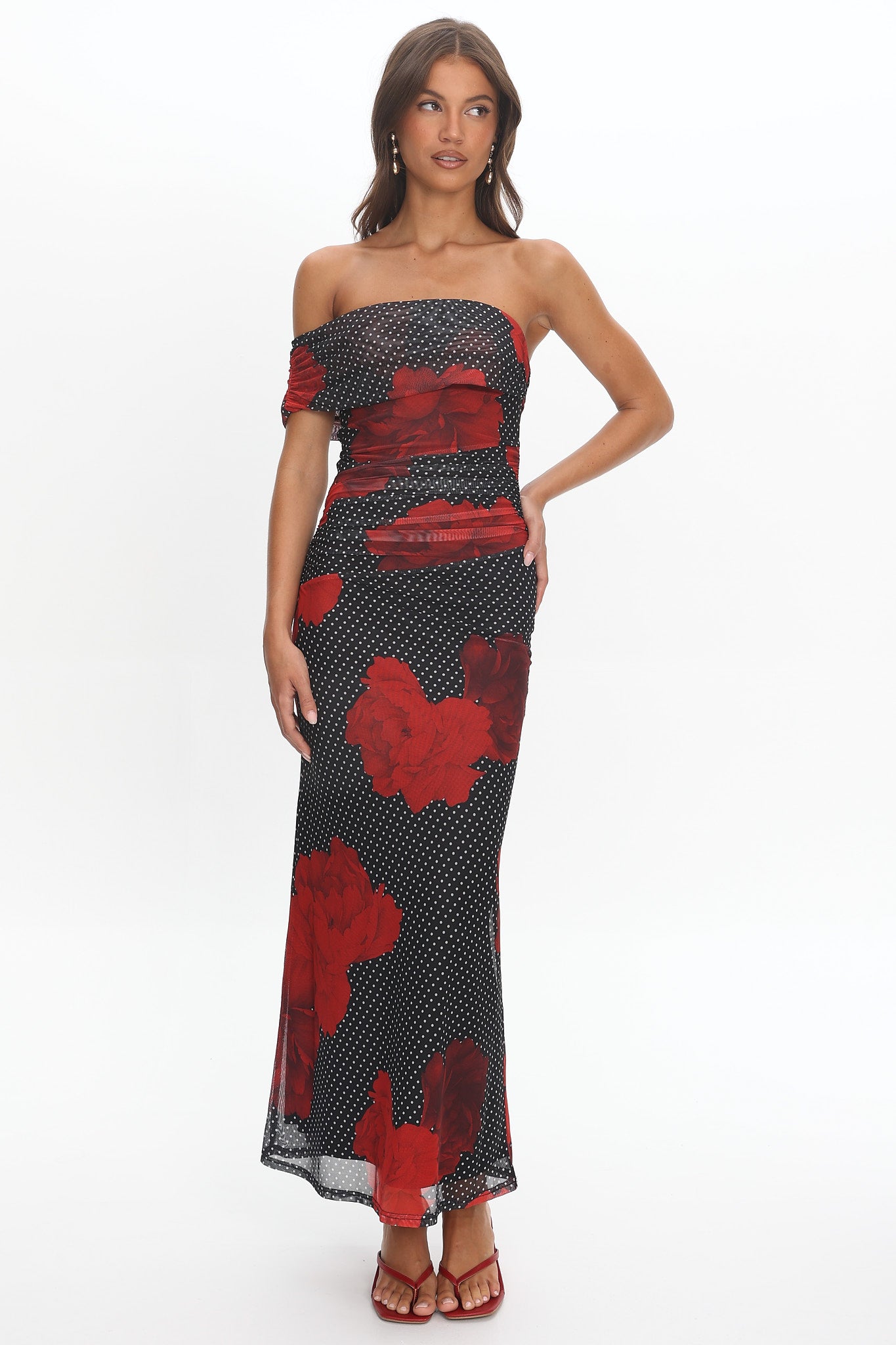 Gala One-Shoulder Maxi Dress Rose Black by Selfie Leslie Australia