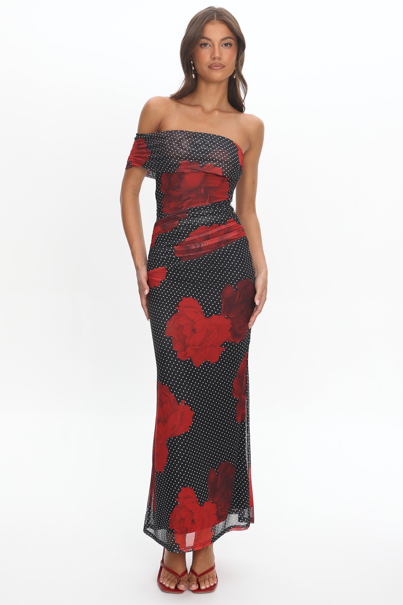 Gala One-Shoulder Maxi Dress Rose Black by Selfie Leslie Australia
