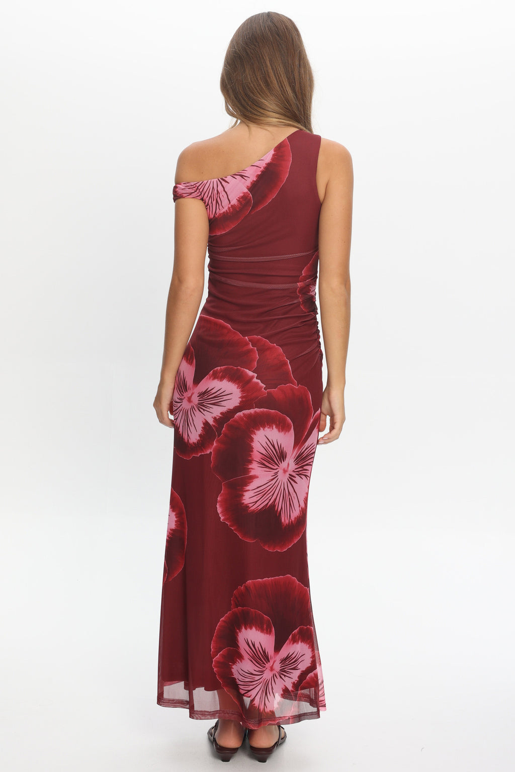 Gala Asymmetric Neckline Maxi Dress Floral Wine by Selfie Leslie Australia