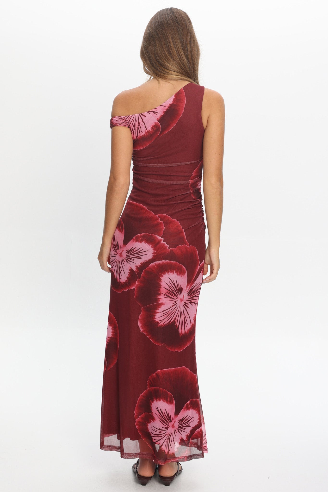 Gala Asymmetric Neckline Maxi Dress Floral Wine by Selfie Leslie Australia
