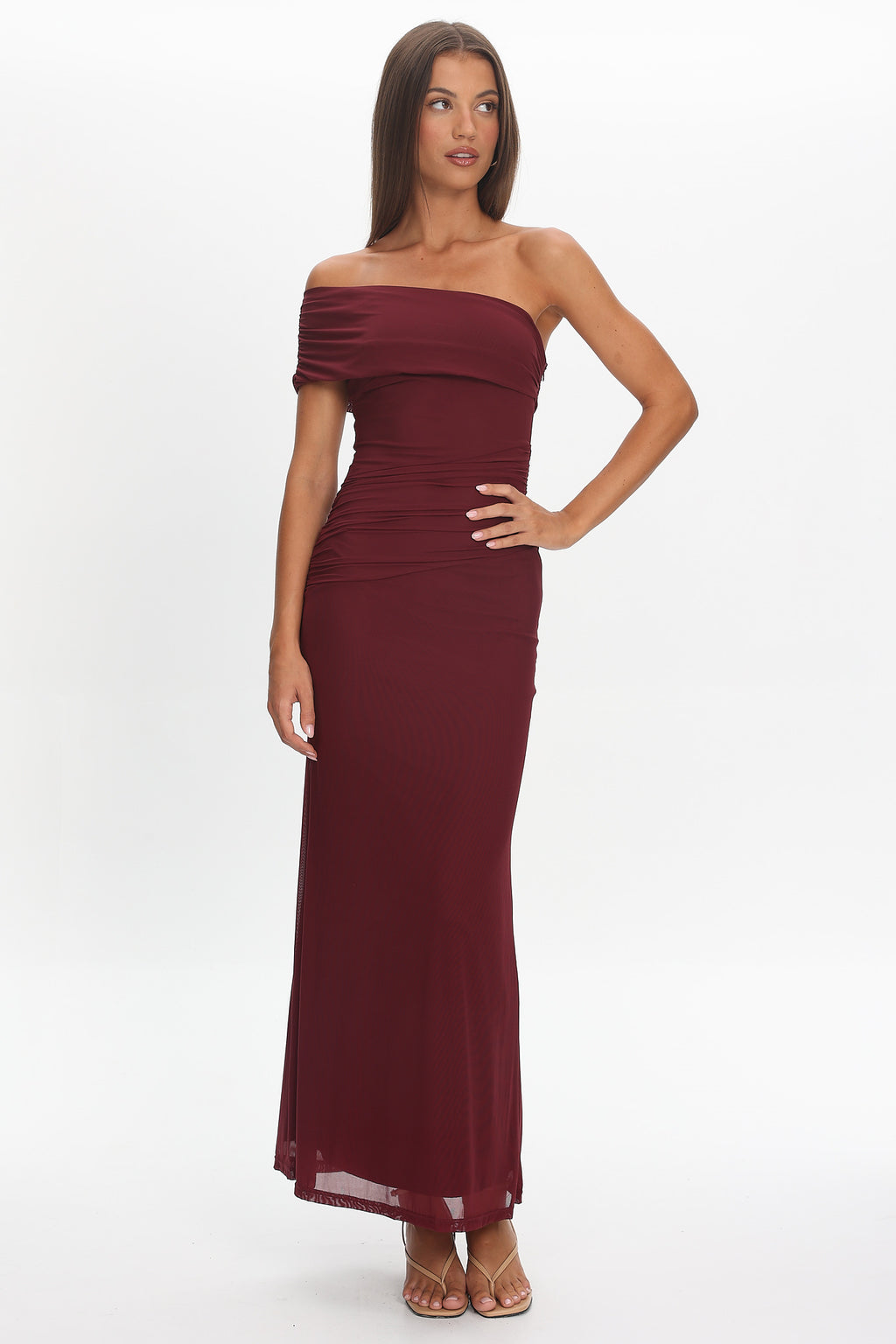 Gala One-Shoulder Maxi Dress Wine by Selfie Leslie Australia