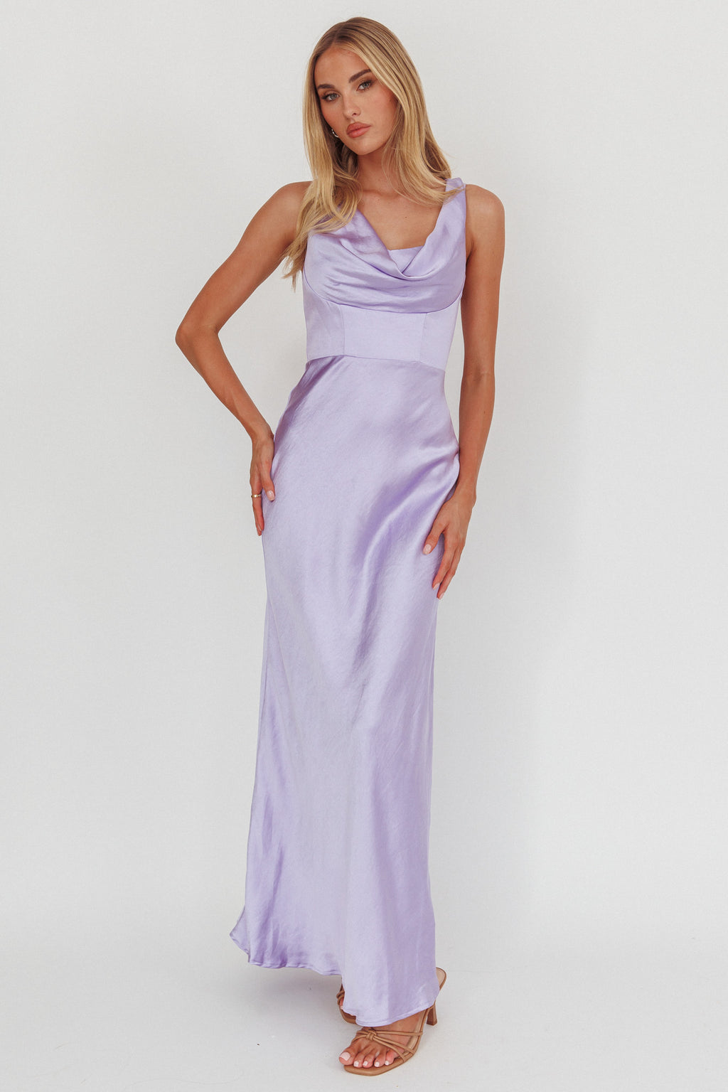 Lainy Cowl Bust Maxi Dress Lilac by Selfie Leslie Australia