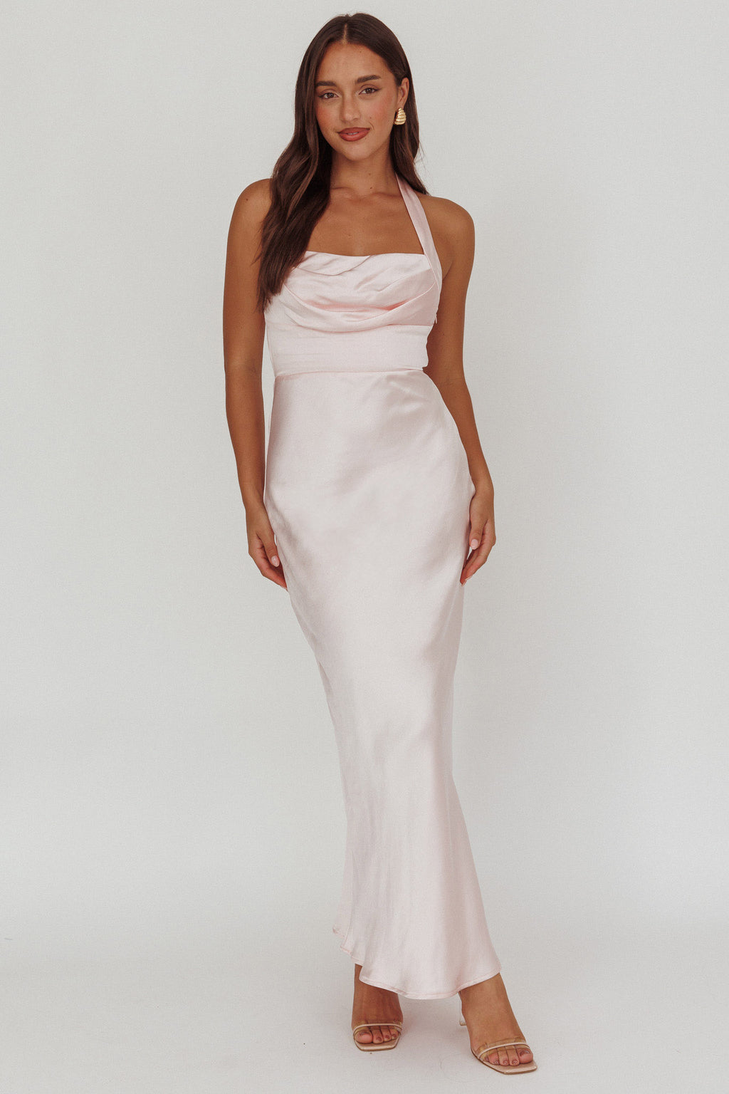 Fair Play Gathered Bust Halter Maxi Dress Pink by Selfie Leslie Australia