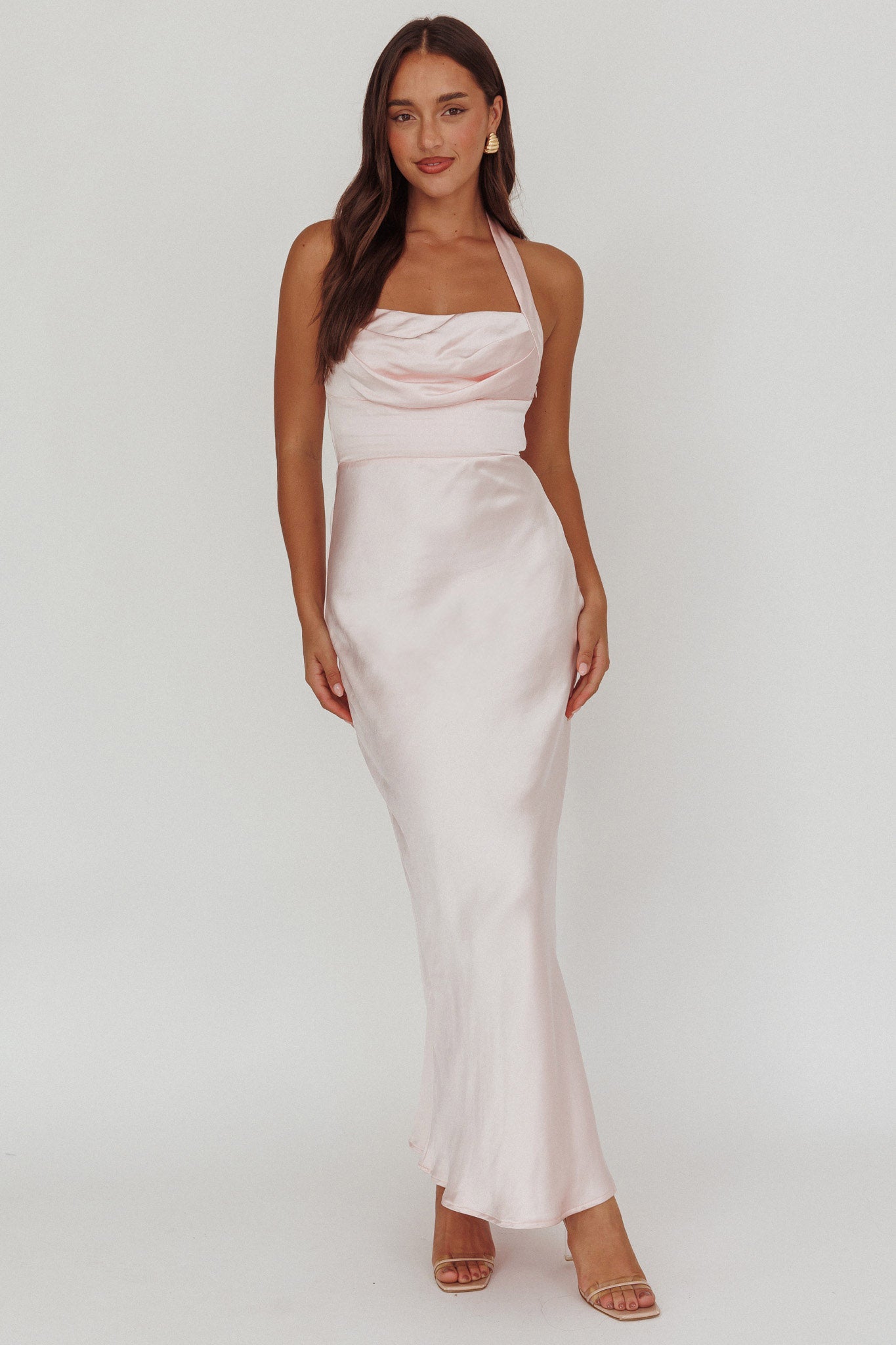 Fair Play Gathered Bust Halter Maxi Dress Pink by Selfie Leslie Australia