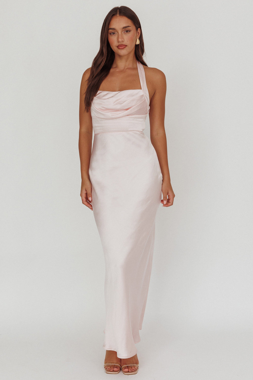 Fair Play Gathered Bust Halter Maxi Dress Pink by Selfie Leslie Australia