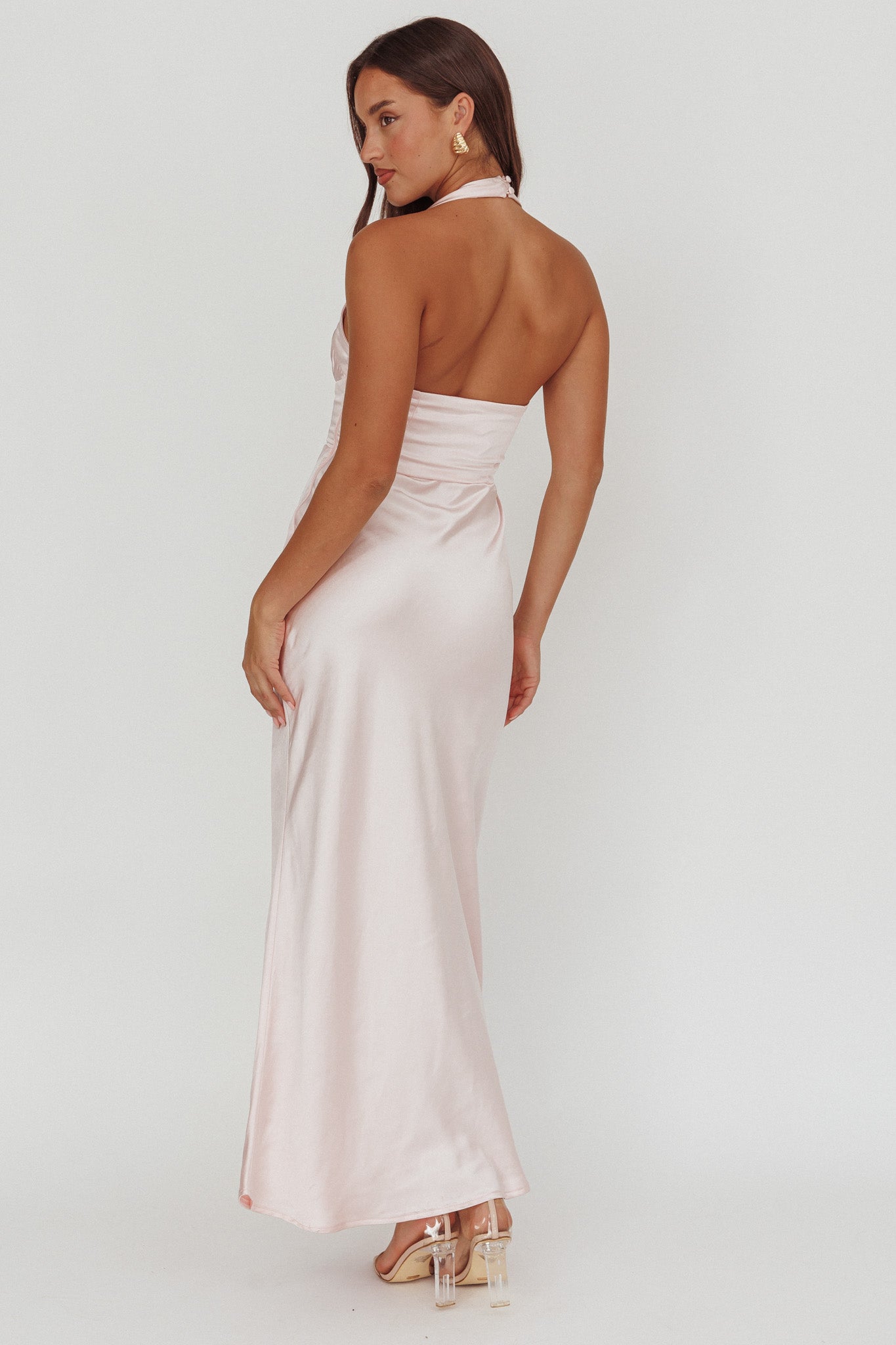 Fair Play Gathered Bust Halter Maxi Dress Pink by Selfie Leslie Australia