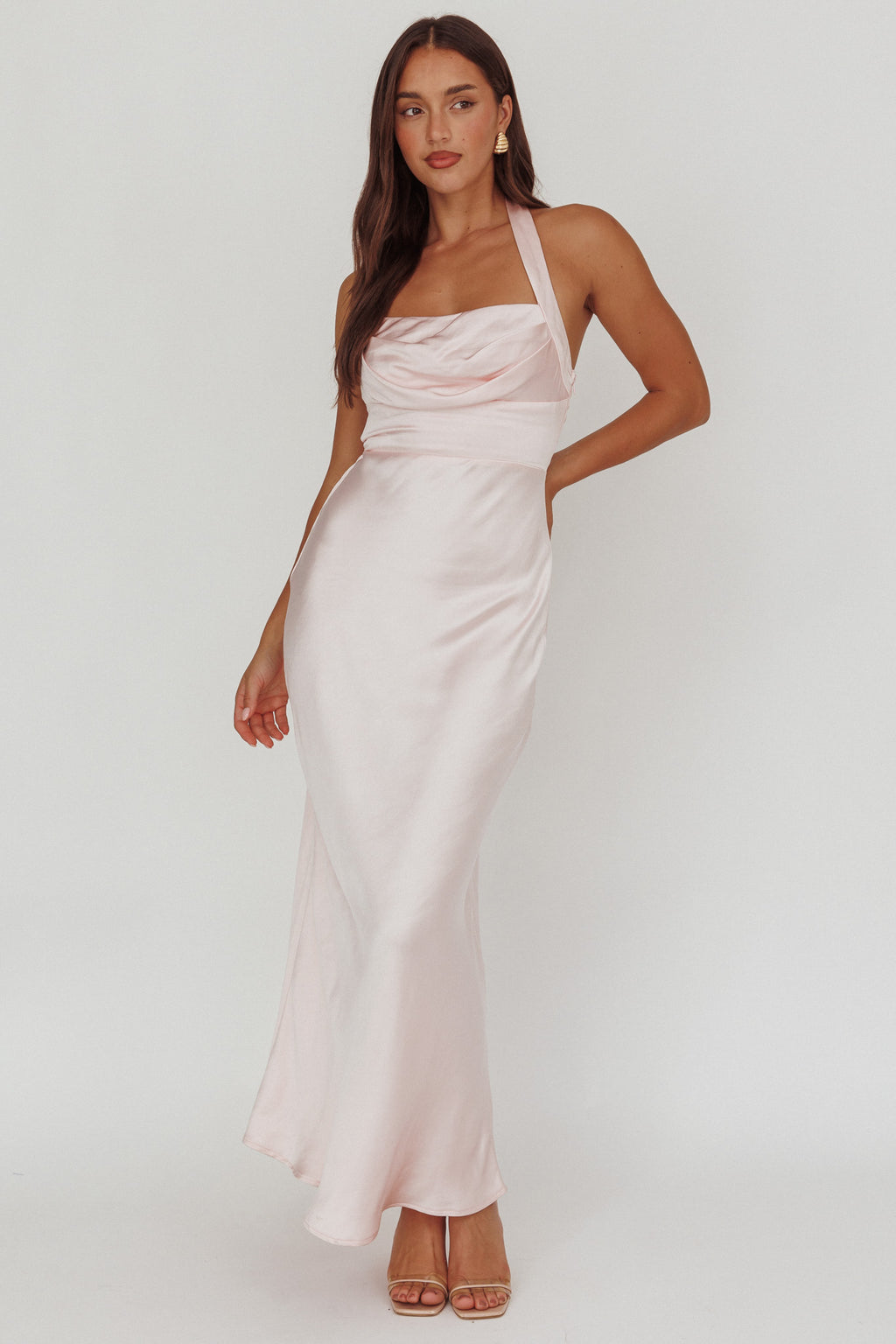 Fair Play Gathered Bust Halter Maxi Dress Pink by Selfie Leslie Australia