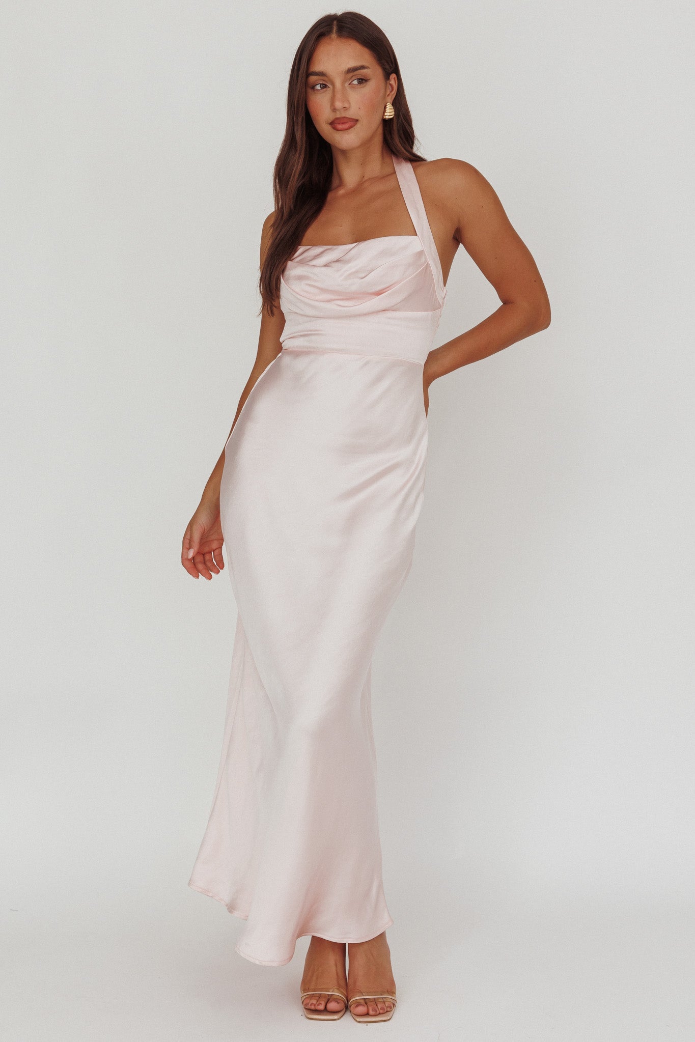 Fair Play Gathered Bust Halter Maxi Dress Pink by Selfie Leslie Australia
