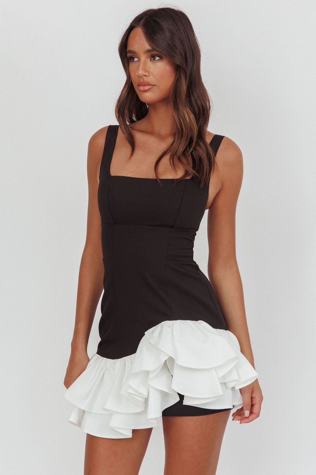 Romantic Layered Frill Mini Dress Black by Selfie Leslie Australia