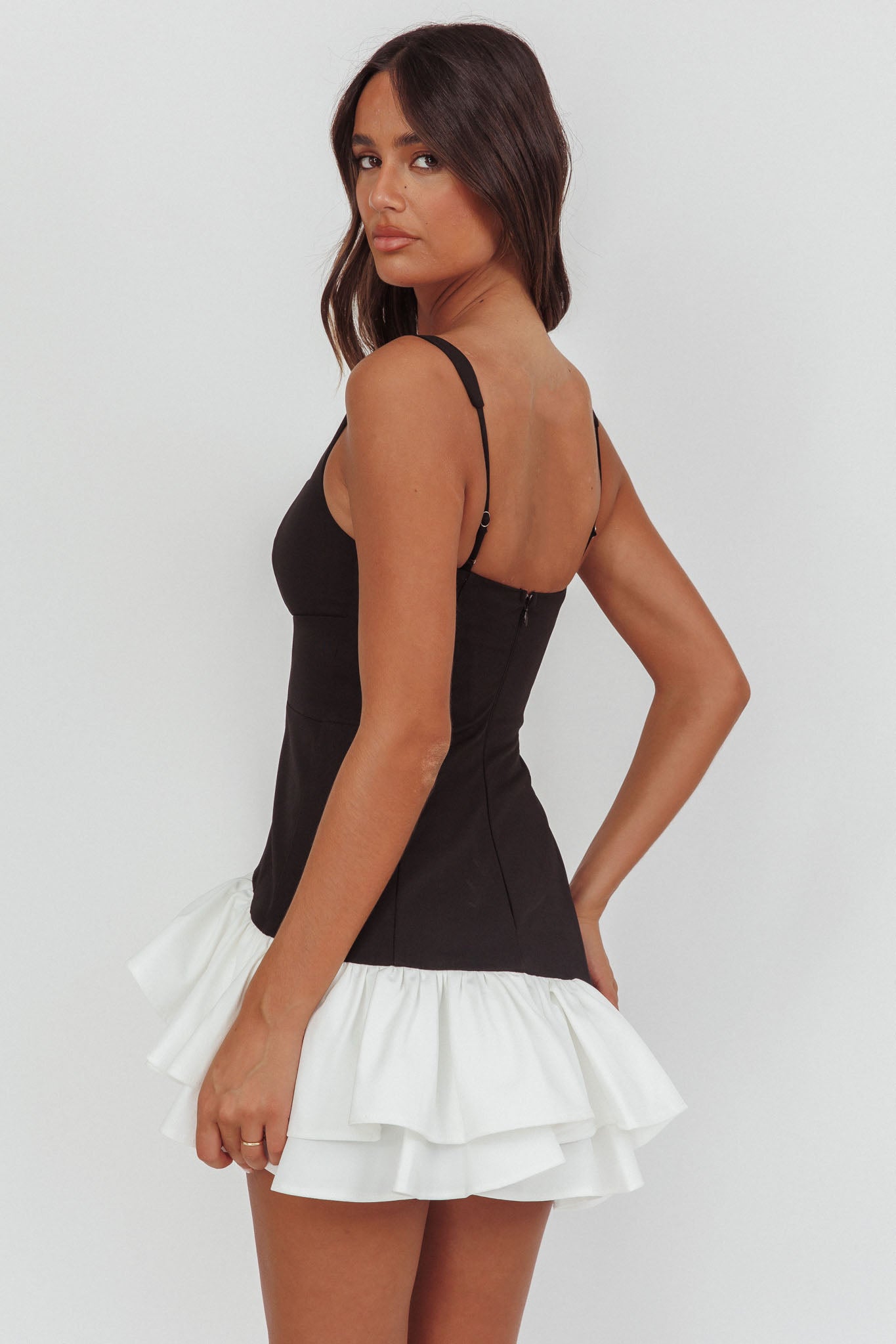 Romantic Layered Frill Mini Dress Black by Selfie Leslie Australia