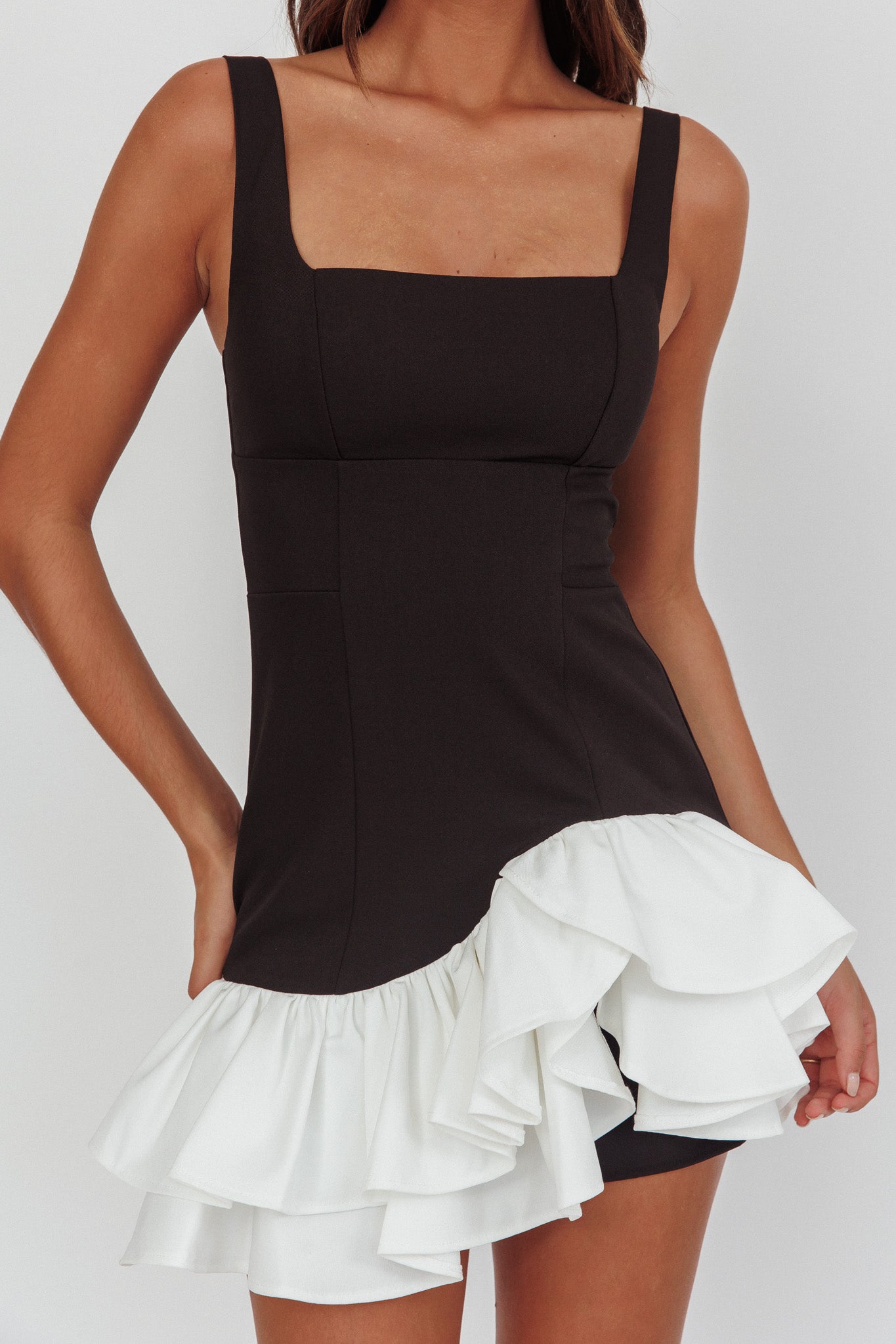 Romantic Layered Frill Mini Dress Black by Selfie Leslie Australia