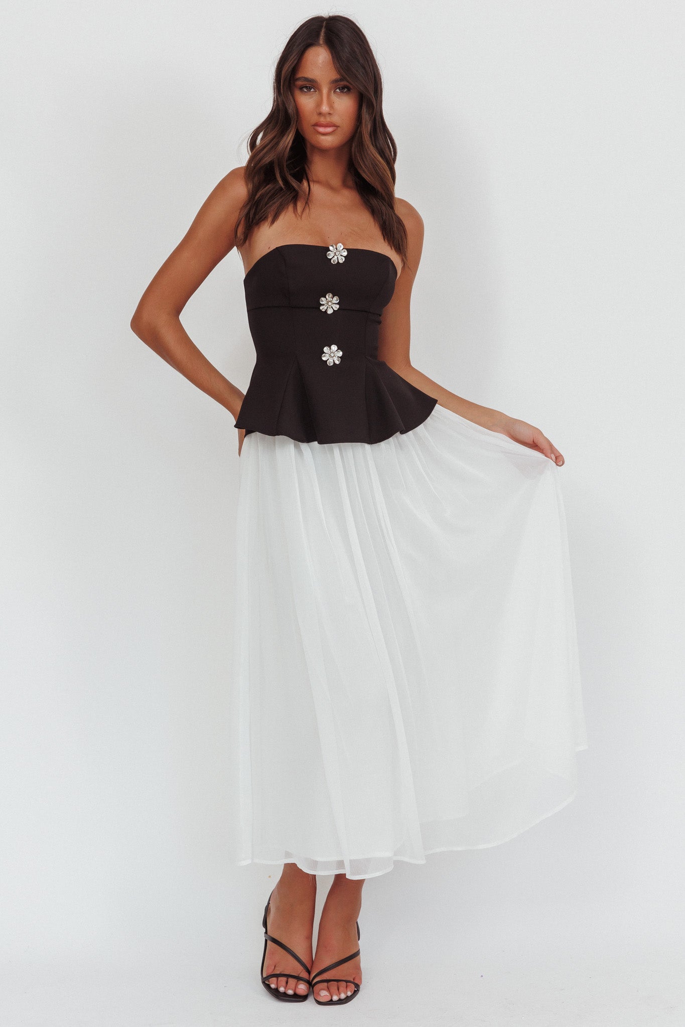 Rebel Peplum Bodice Midi Dress Black by Selfie Leslie Australia
