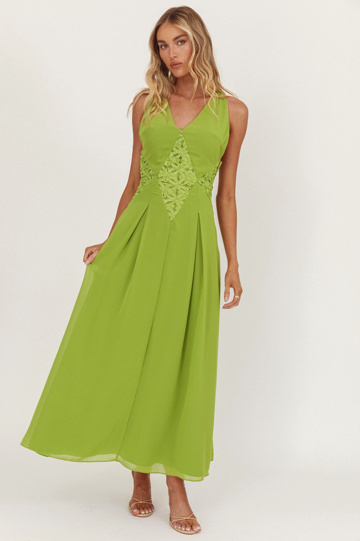 Wildflower Sun Applique Insert Maxi Dress Green by Selfie Leslie Australia