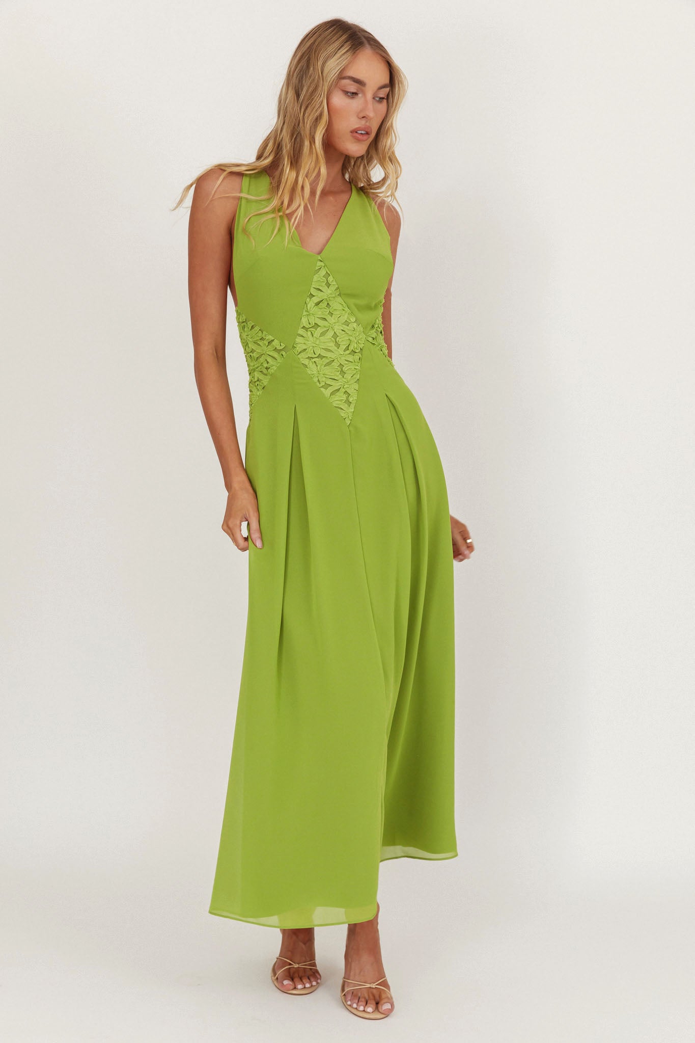 Wildflower Sun Applique Insert Maxi Dress Green by Selfie Leslie Australia