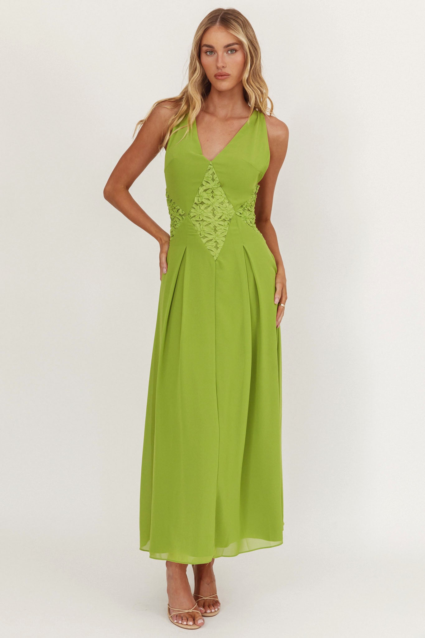 Wildflower Sun Applique Insert Maxi Dress Green by Selfie Leslie Australia