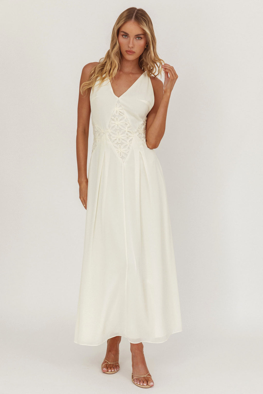 Wildflower Sun Applique Insert Maxi Dress Cream by Selfie Leslie Australia