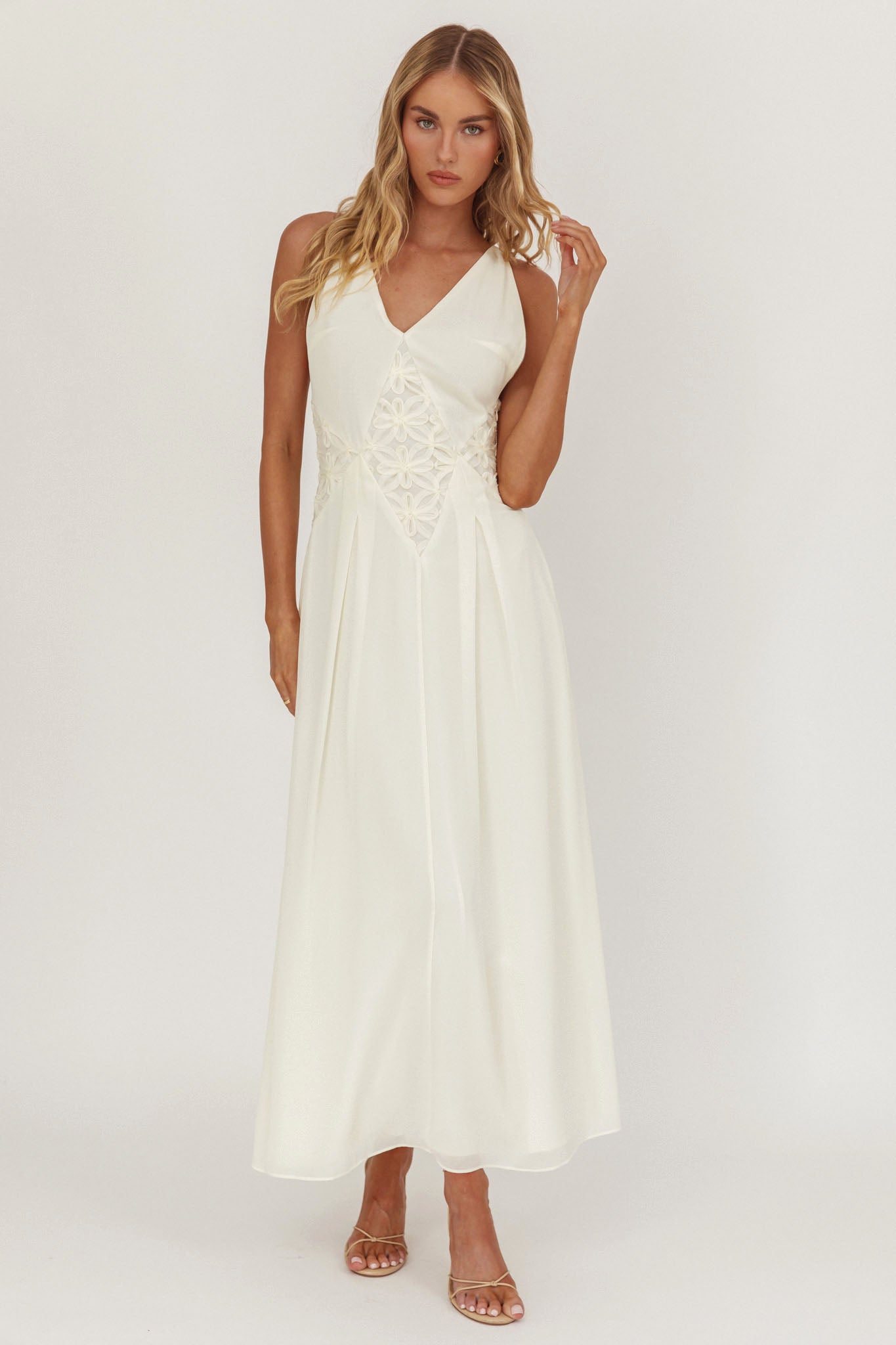 Wildflower Sun Applique Insert Maxi Dress Cream by Selfie Leslie Australia