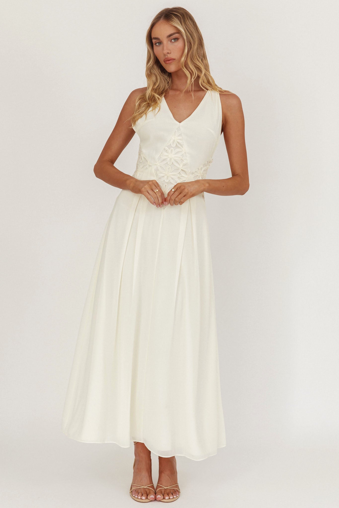 Wildflower Sun Applique Insert Maxi Dress Cream by Selfie Leslie Australia