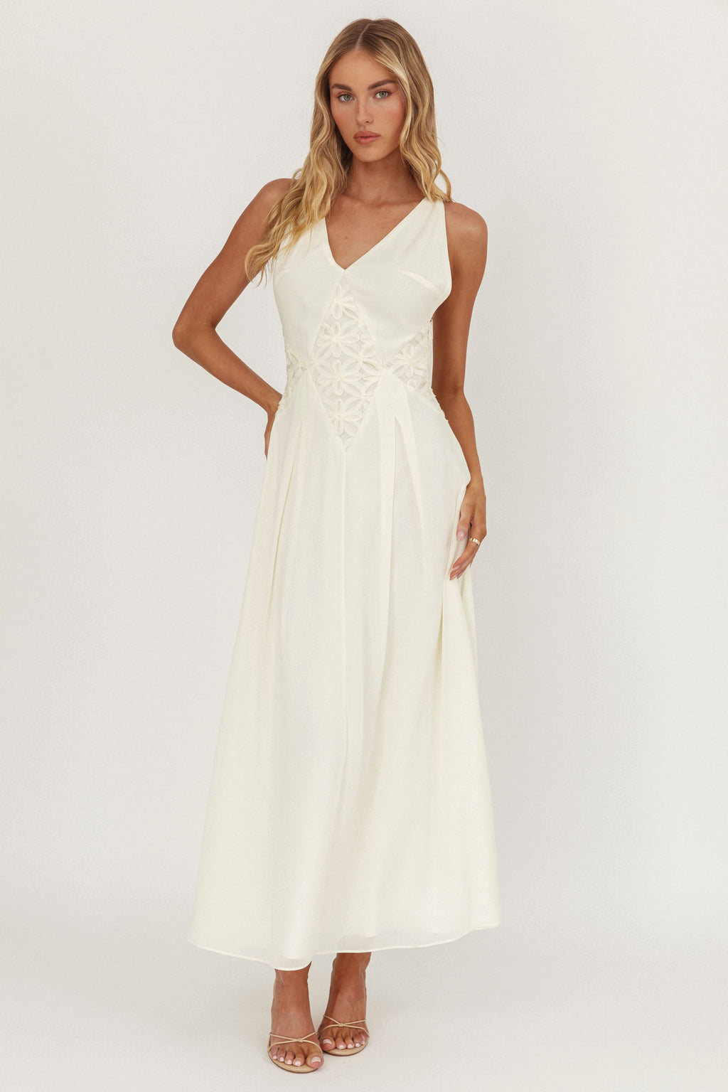 Wildflower Sun Applique Insert Maxi Dress Cream by Selfie Leslie Australia