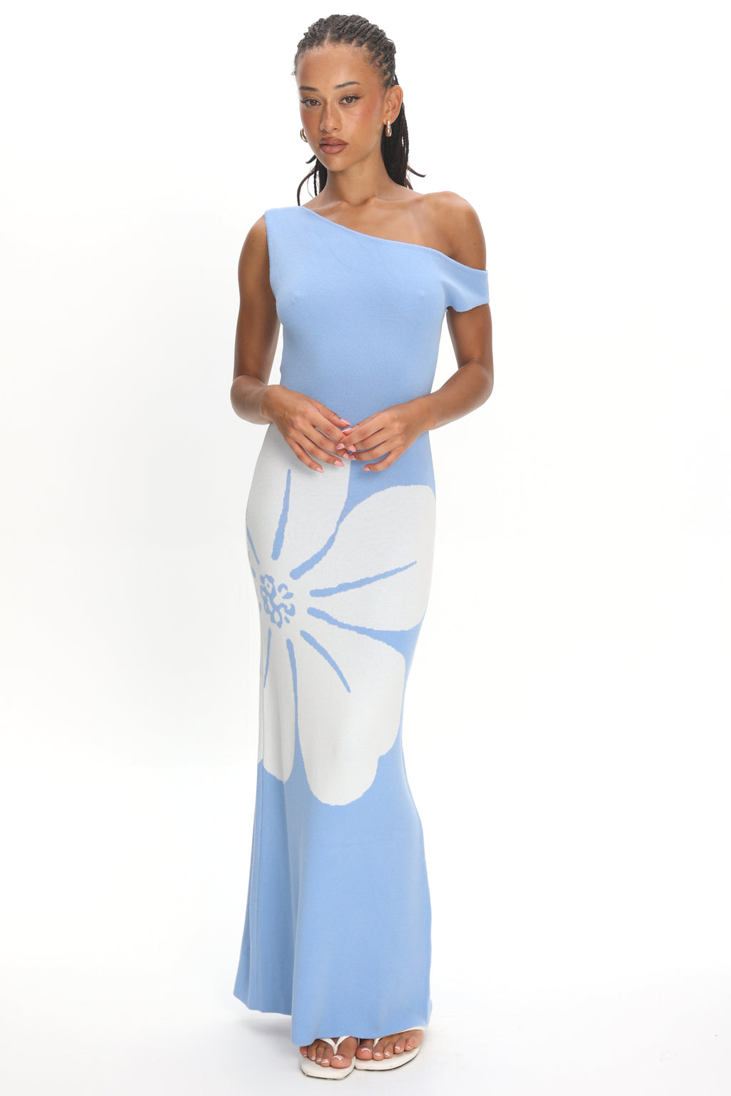 Wildflower Sun Asymmetric Neckline Knit Dress Flower Blue