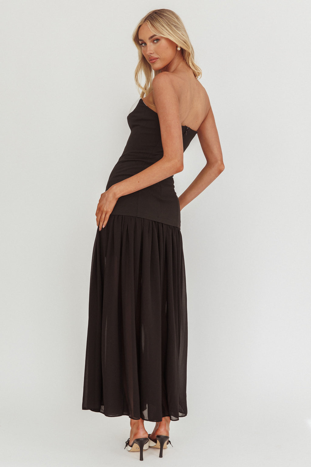 Unspoken Sweetheart Neckline Sheer Hem Maxi Dress Black by Selfie Leslie Australia