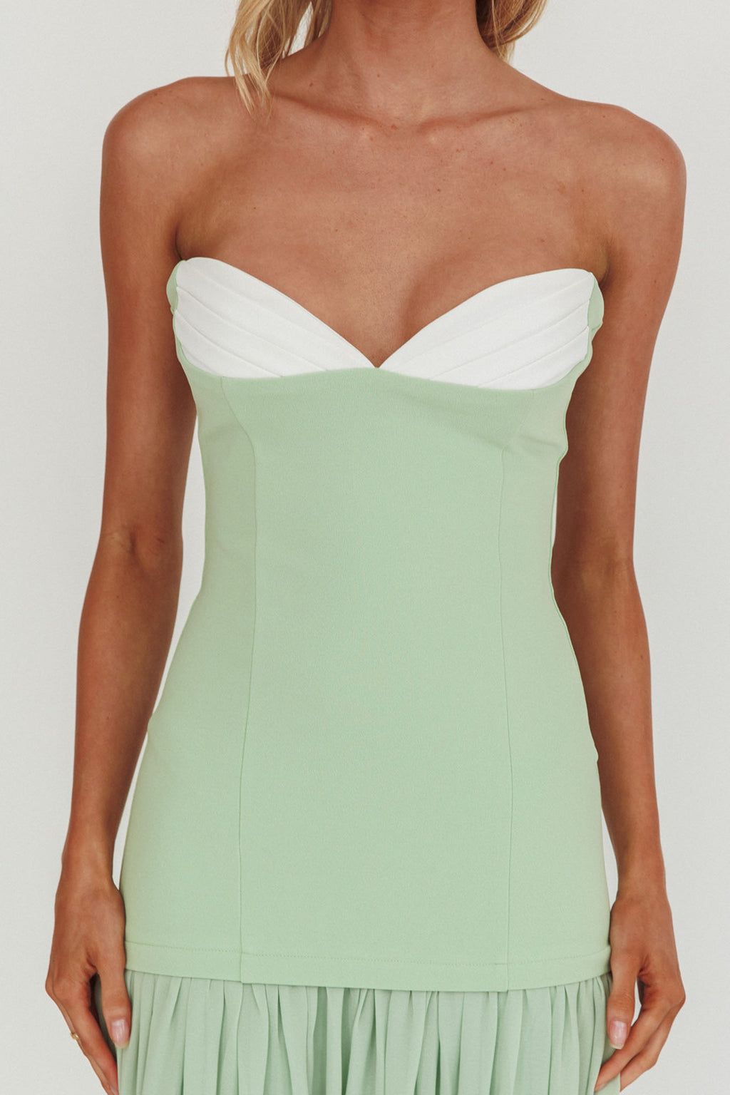 Unspoken Sweetheart Neckline Sheer Hem Maxi Dress Sage by Selfie Leslie Australia