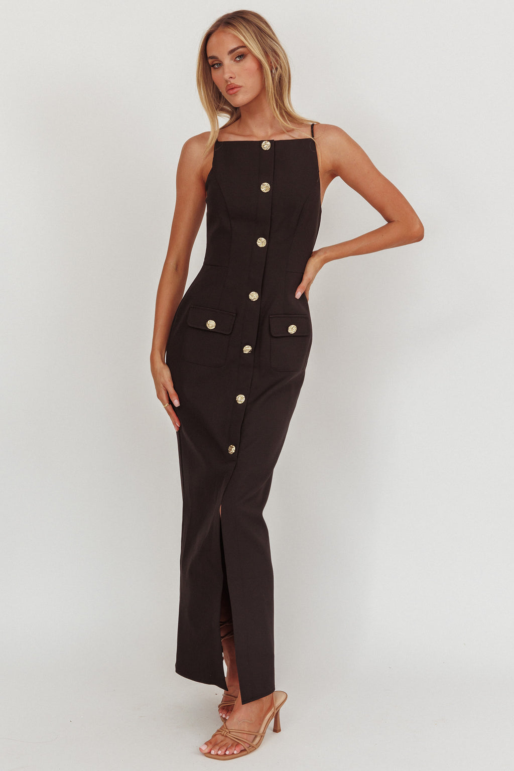 Harlin Button Decoration Maxi Dress Black by Selfie Leslie Australia