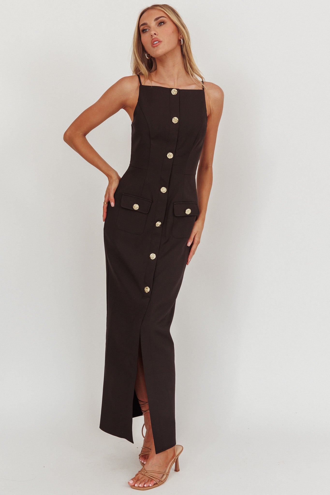 Harlin Button Decoration Maxi Dress Black by Selfie Leslie Australia