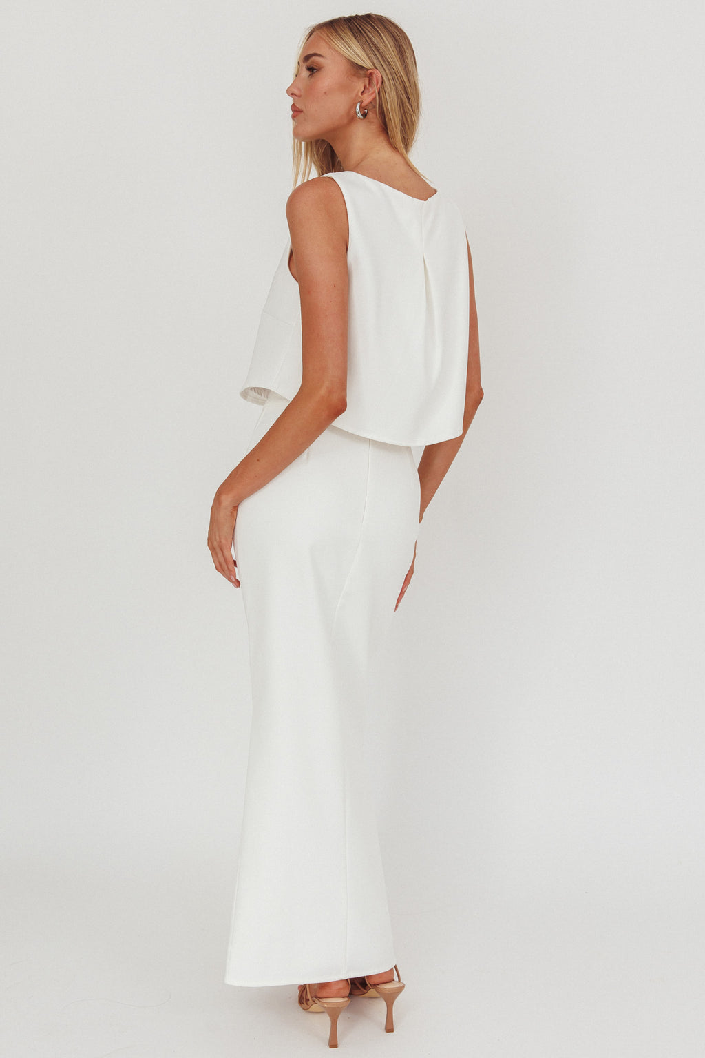 Bondi Sunset Faux Button Placket Maxi Skirt White by Selfie Leslie Australia