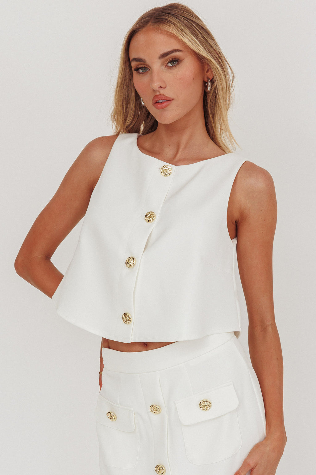 Bondi Sunset Front Button Top White by Selfie Leslie Australia