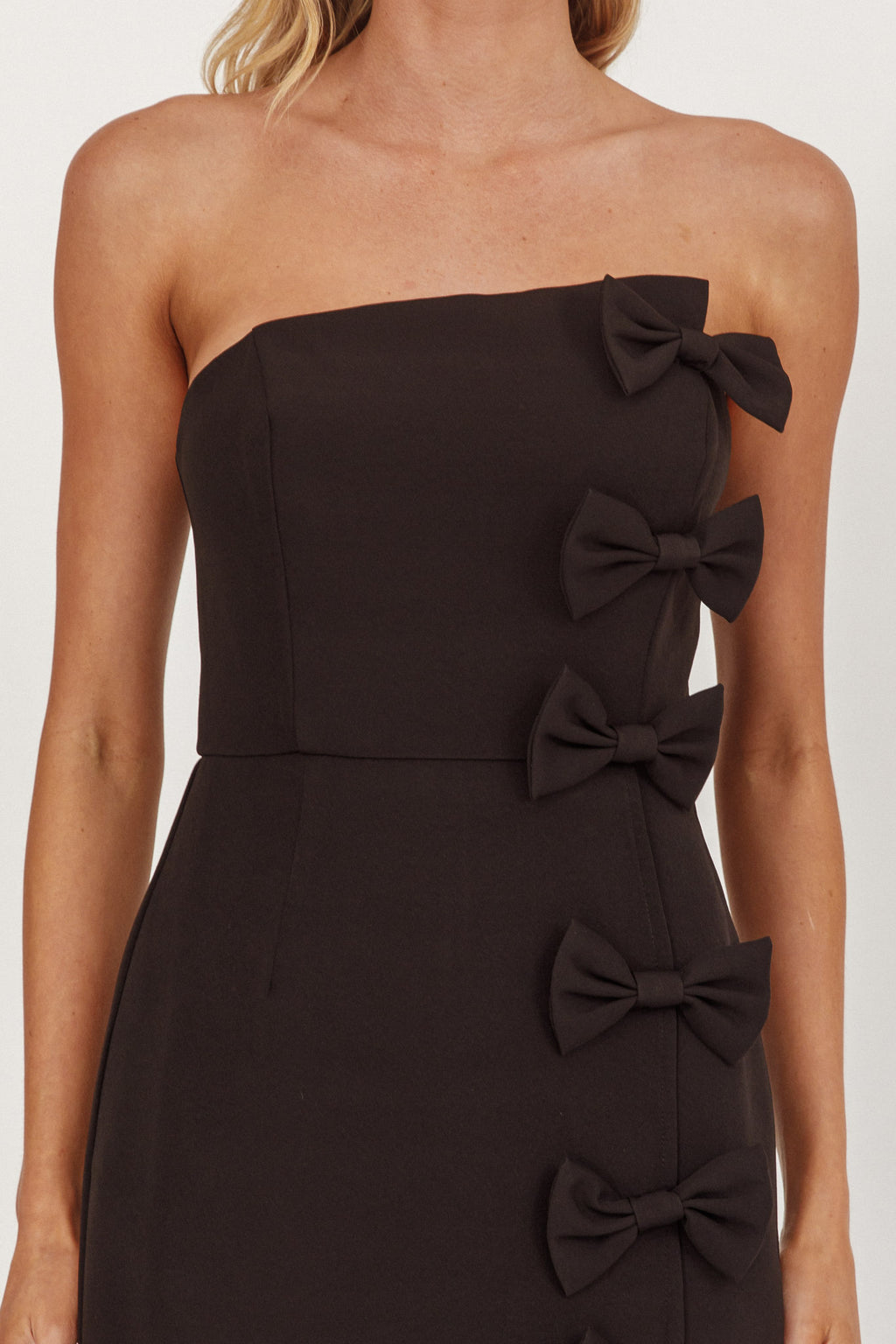 Samanntha Strapless Bow Detail Midi Dress Black by Selfie Leslie Australia